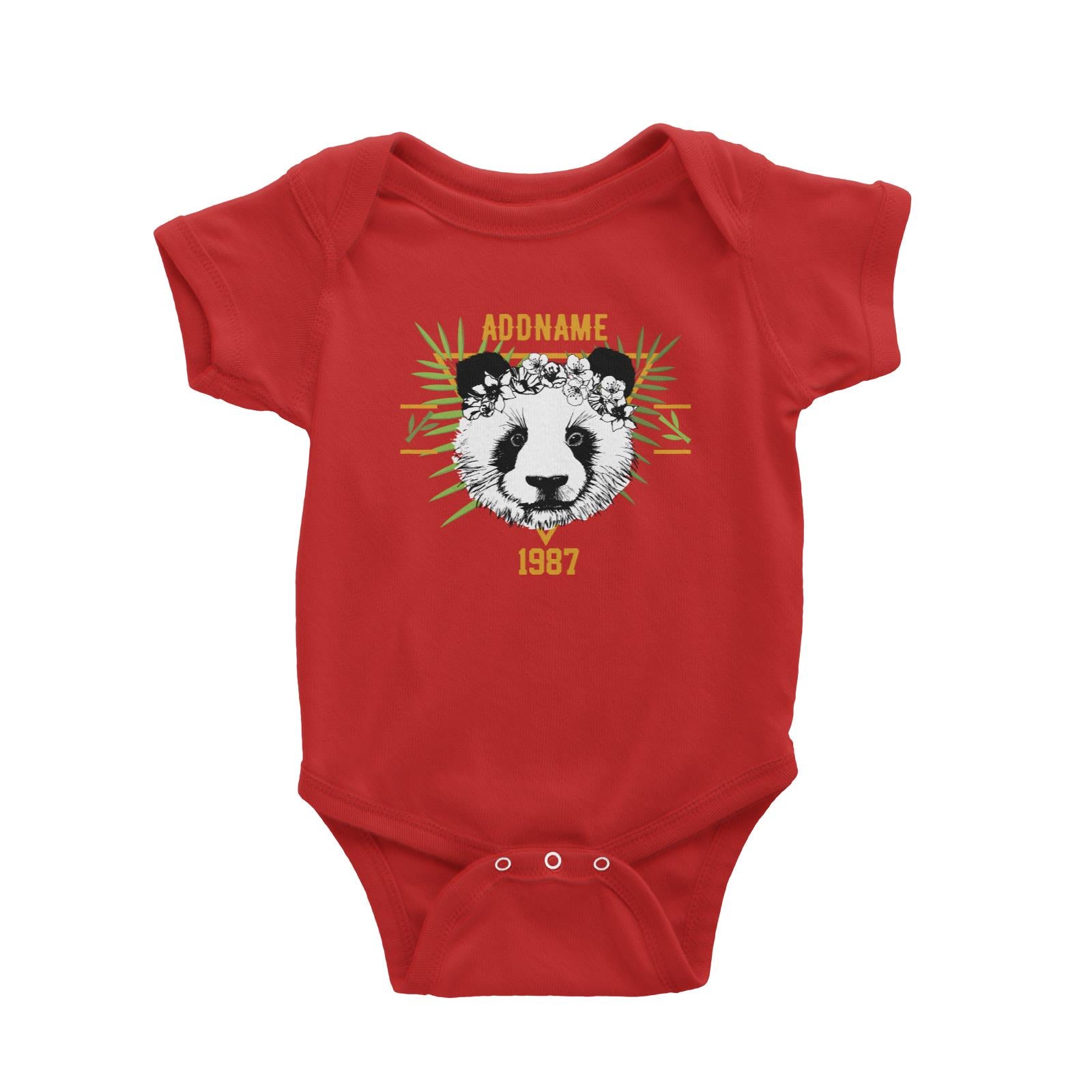 Jersey Panda With Flower Personalizable with Name and Year Baby Romper