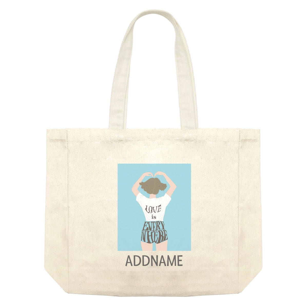 Beautiful Chic Love Is Everywhere Girl with Addname Shopping Bag