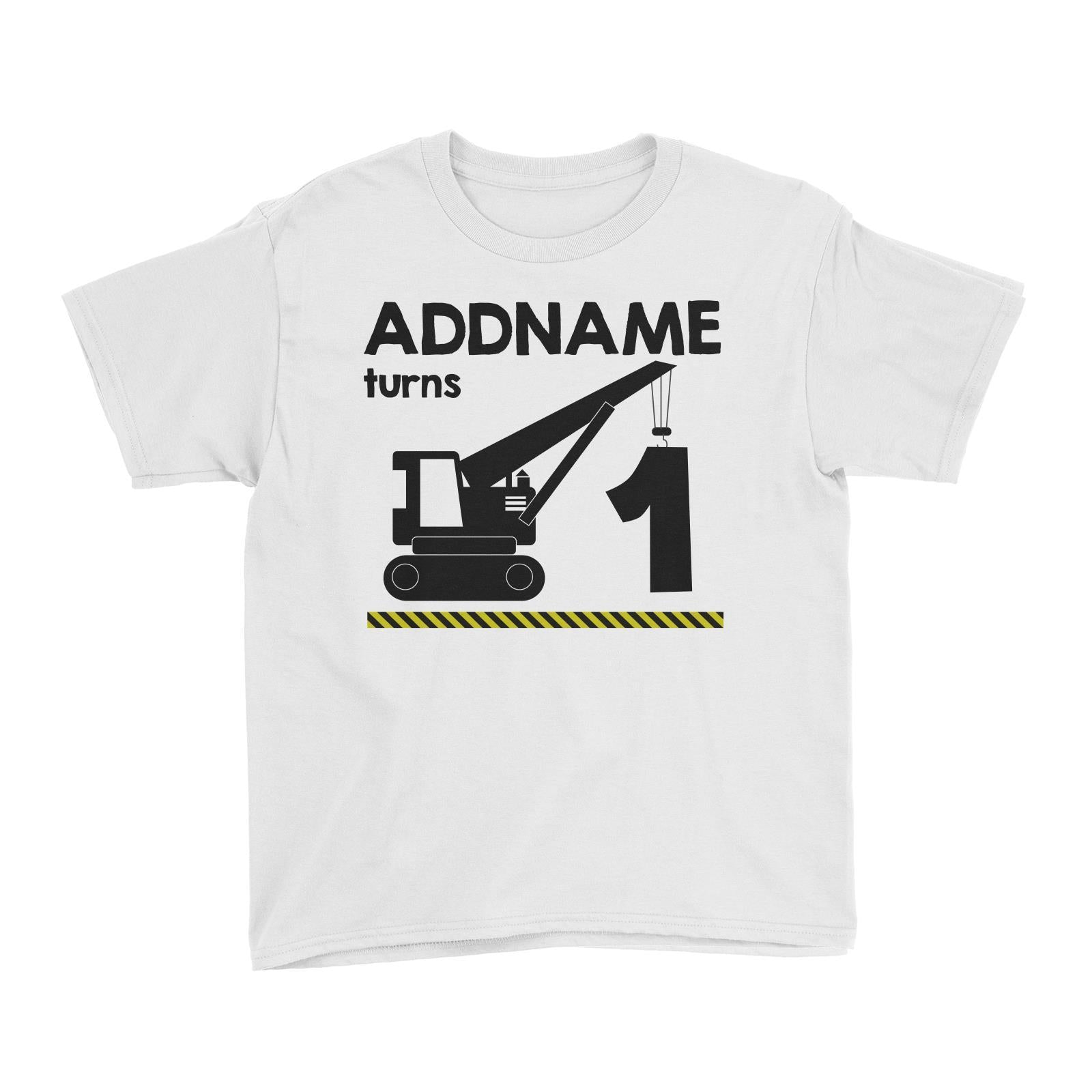 Construction Birthday Theme Crane Personalizable with Name and Number Kid's T-Shirt