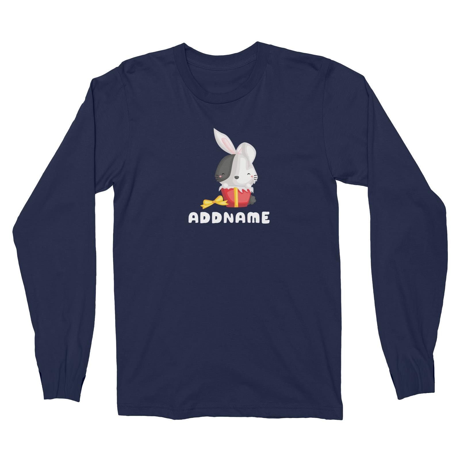 Birthday Friendly Animals Happy Rabbit Inside Present Box Addname Long Sleeve Unisex T-Shirt