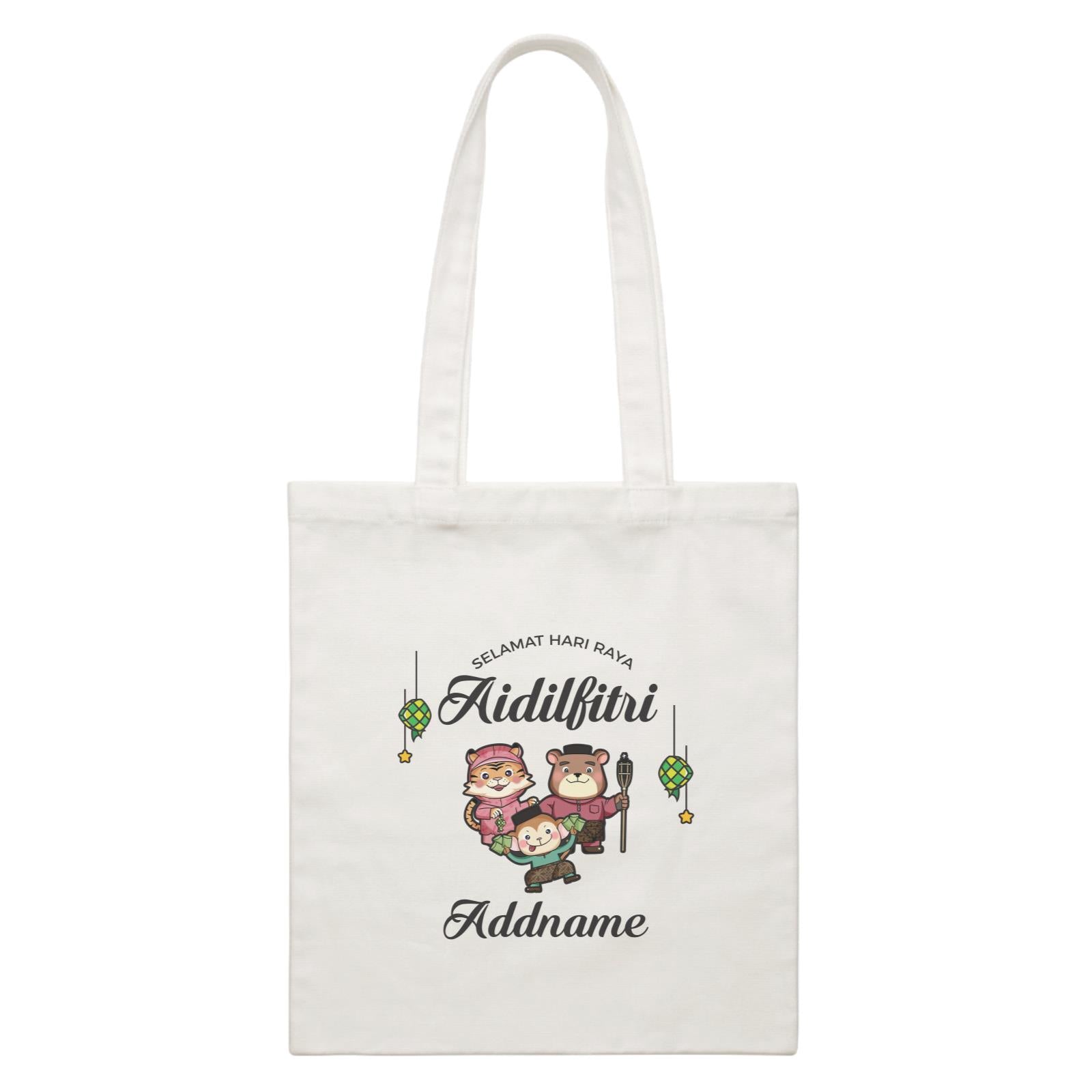 Raya Cute Animals Family With Brother Monkey Wishes Selamat Hari Raya Aidilfitri White Canvas Bag