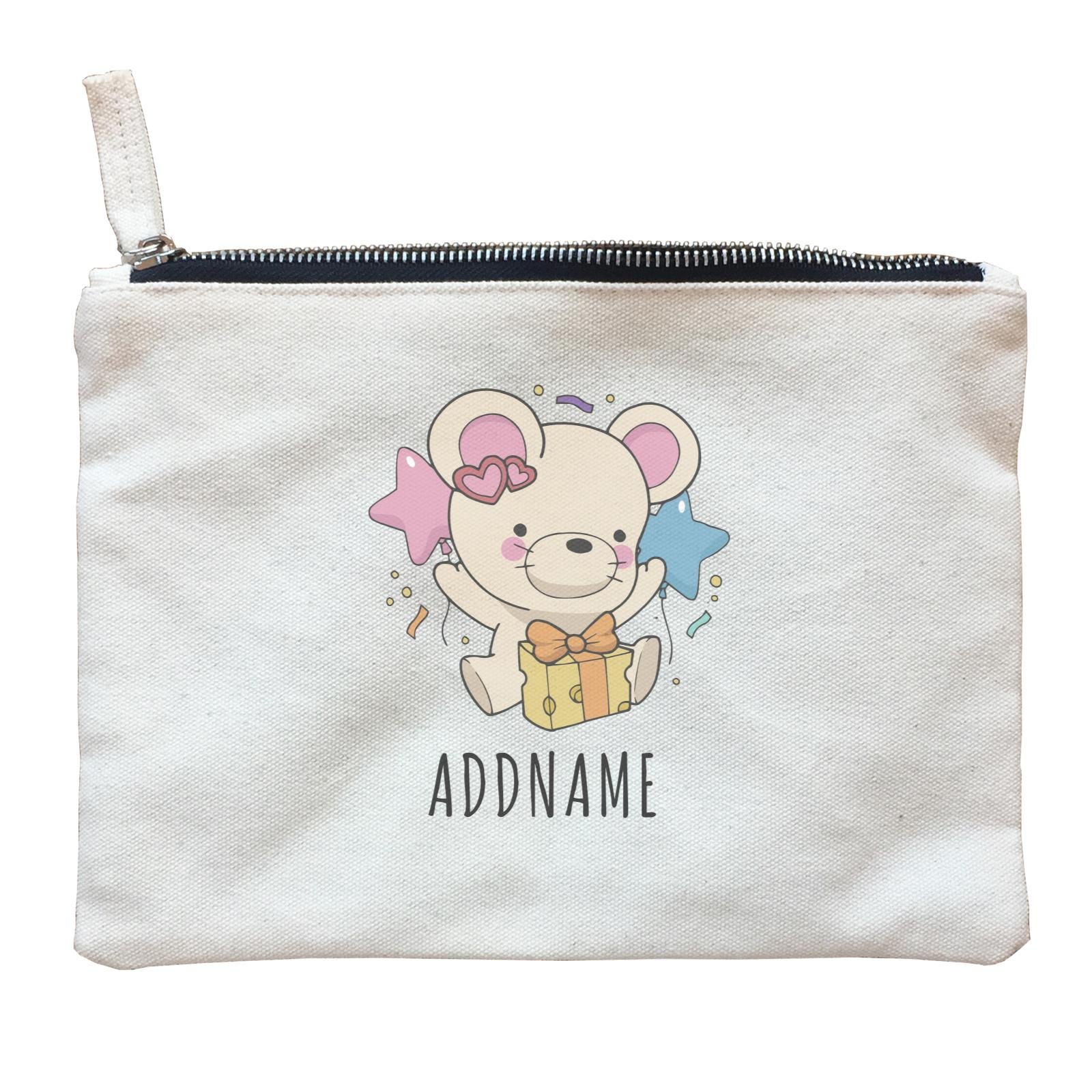 Birthday Sketch Animals Mouse with Cheese Present Addname Zipper Pouch