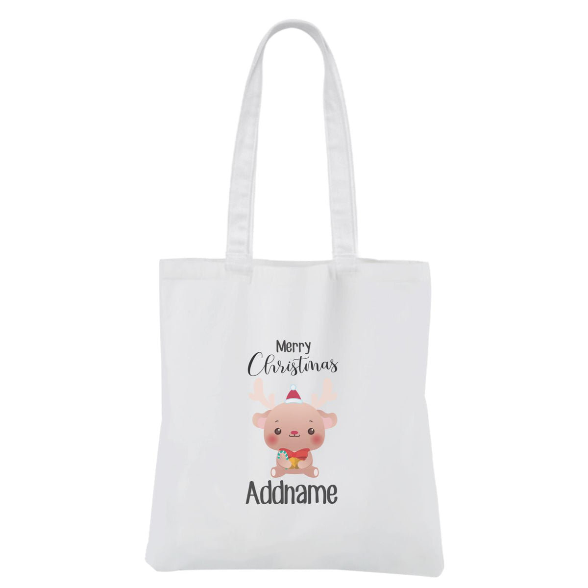 Christmas Cute Animal Series Deer Merry Christmas White Canvas Bag