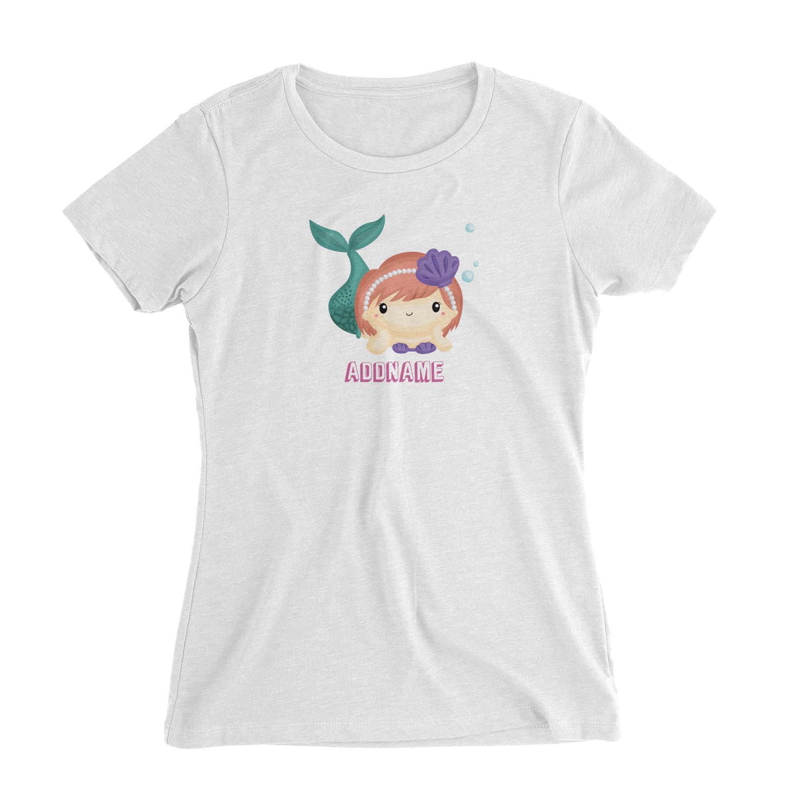 Birthday Mermaid Peach Short Hair Mermaid Laying Addname Women's Slim Fit T-Shirt