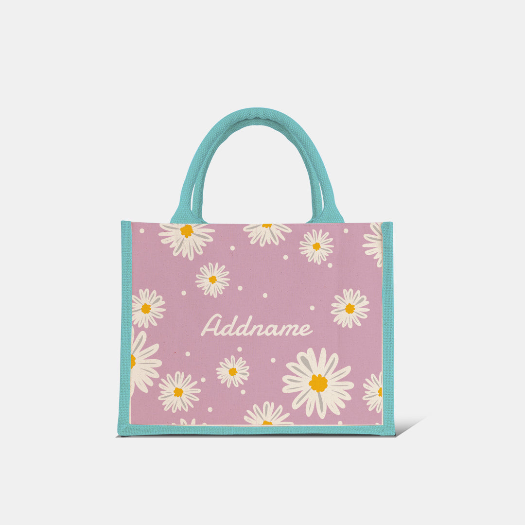 Daisy Series Half Lining Small Jute Bag - Blush Light Blue