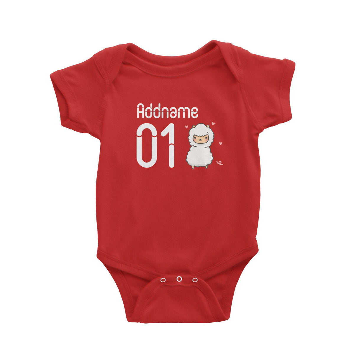 Name and Number Cute Hand Drawn Style Alpaca Baby Romper