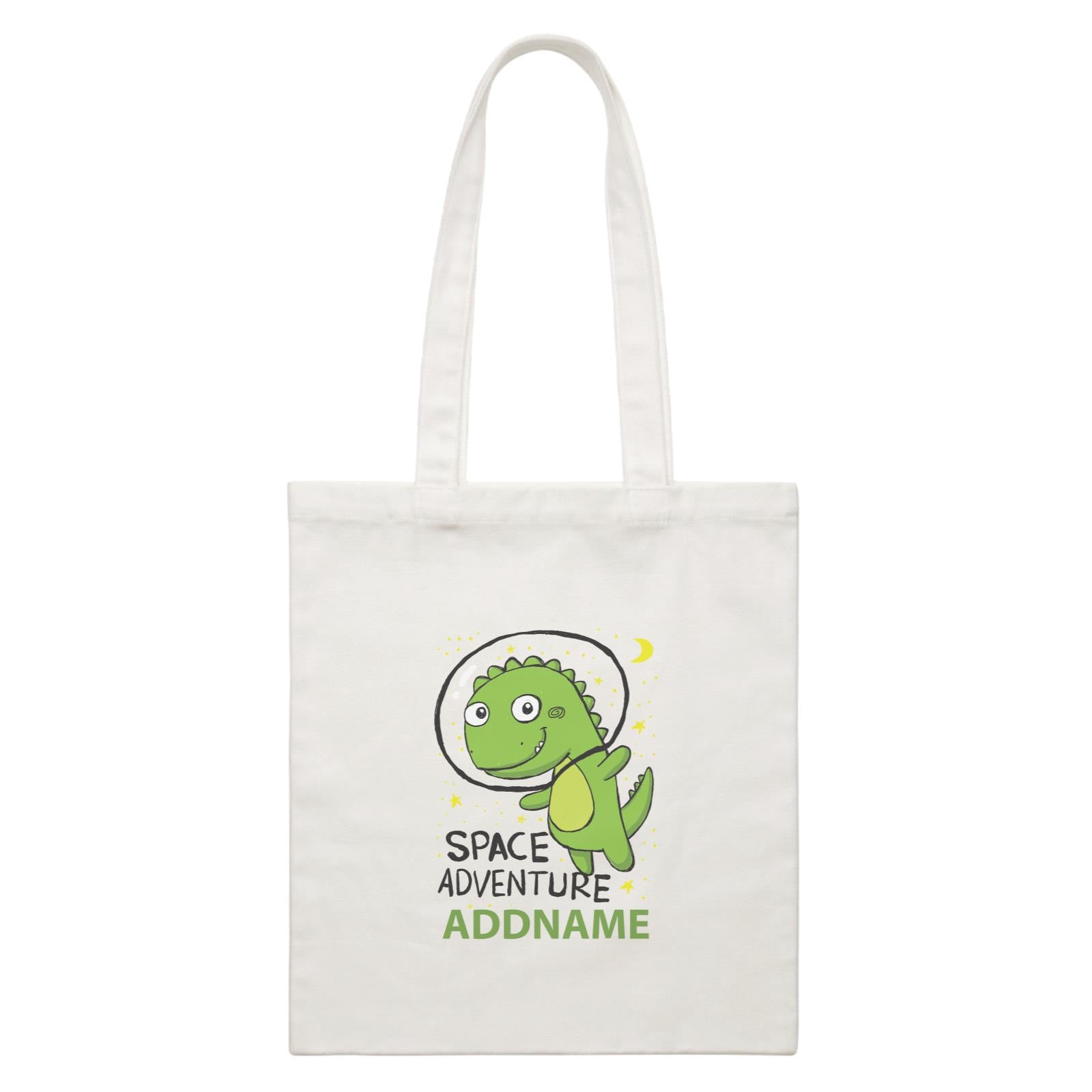 Cool Cute Dinosaur Space Adventure Addname White Canvas Bag