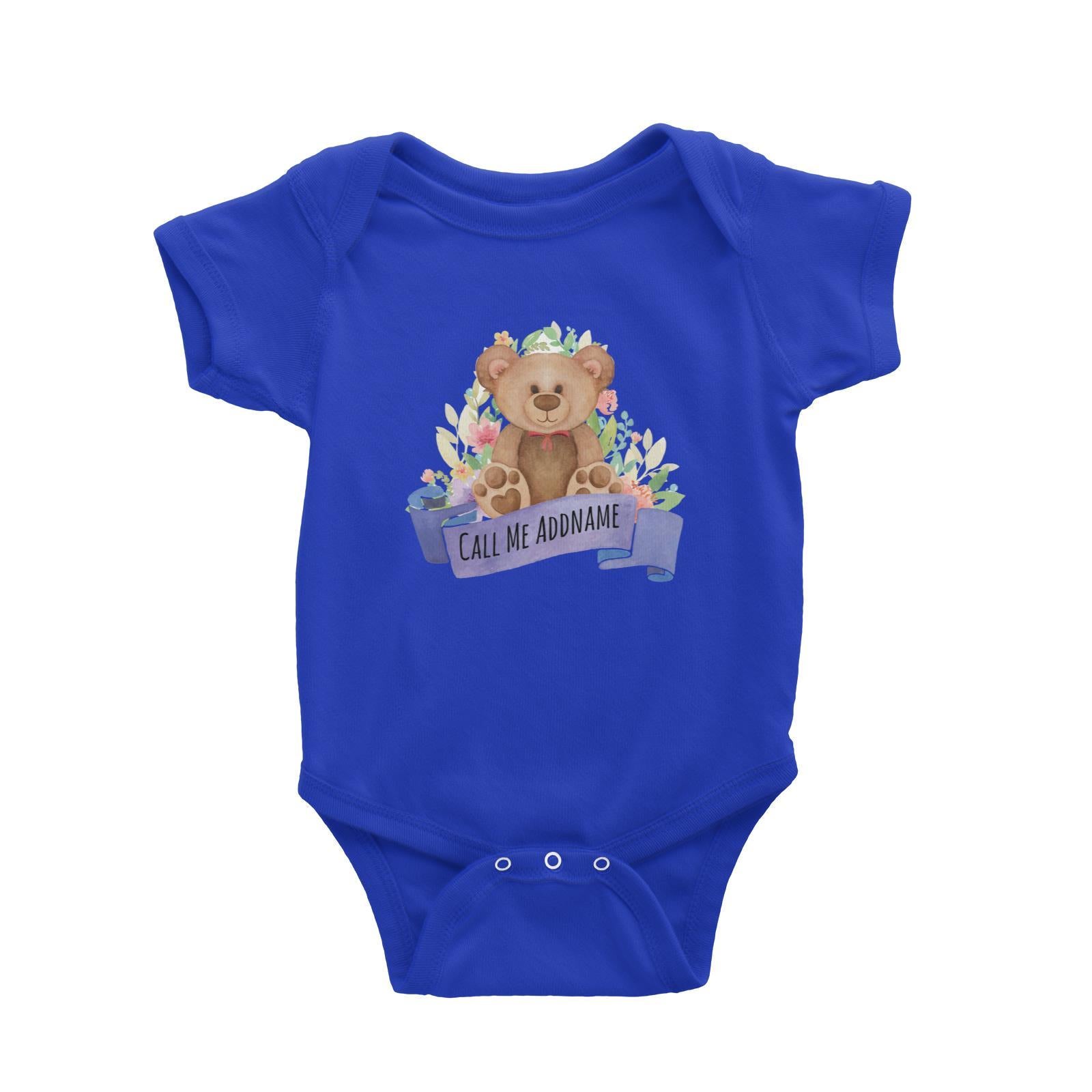 Cuddle Bear Call me Addname in Purple Ribbon Baby Romper Personalizable Designs Basic Newborn