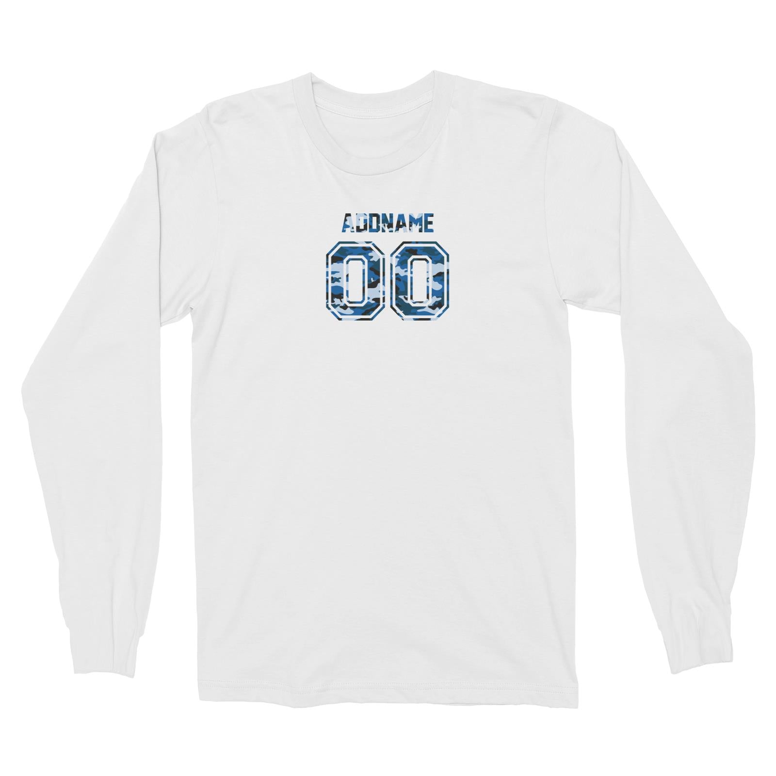 Adults Jersey Blue Camo With Name and Number Long Sleeve Unisex T-Shirt