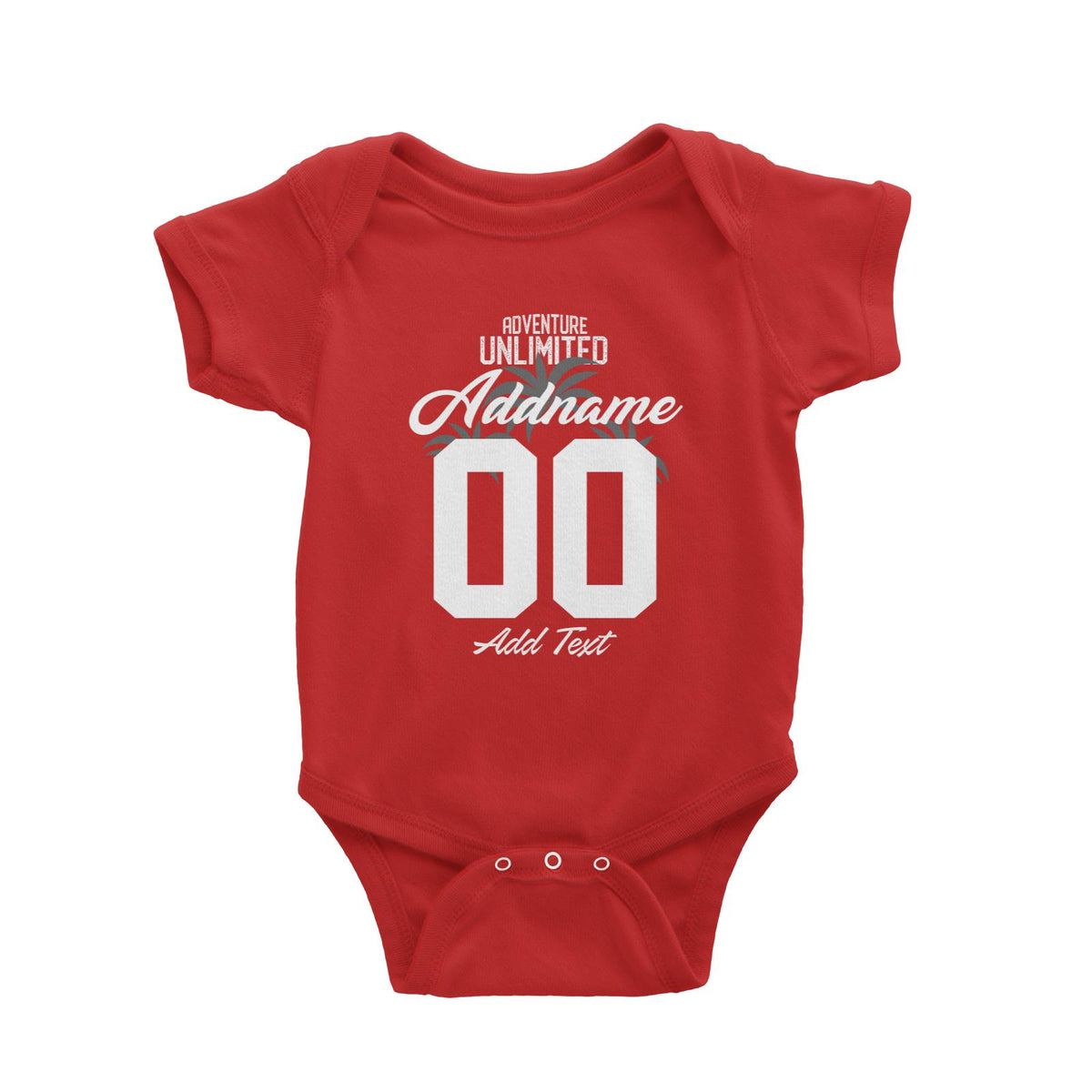 Adventure Unlimited with Grey Leaves Personalizable with Name Number and Text Baby Romper