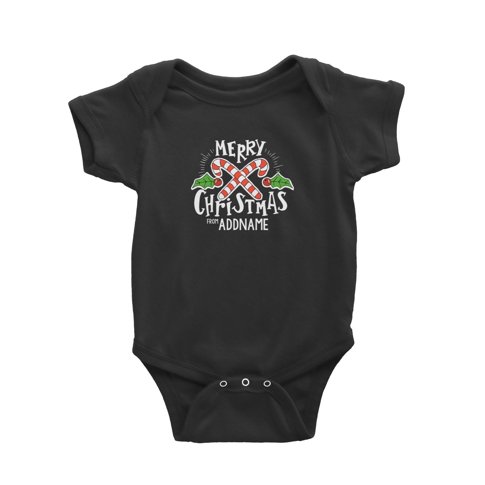 Merry Chrismas with Holly and Candy Cane Greeting Addname Baby Romper Christmas Matching Family Personalizable Designs Lettering