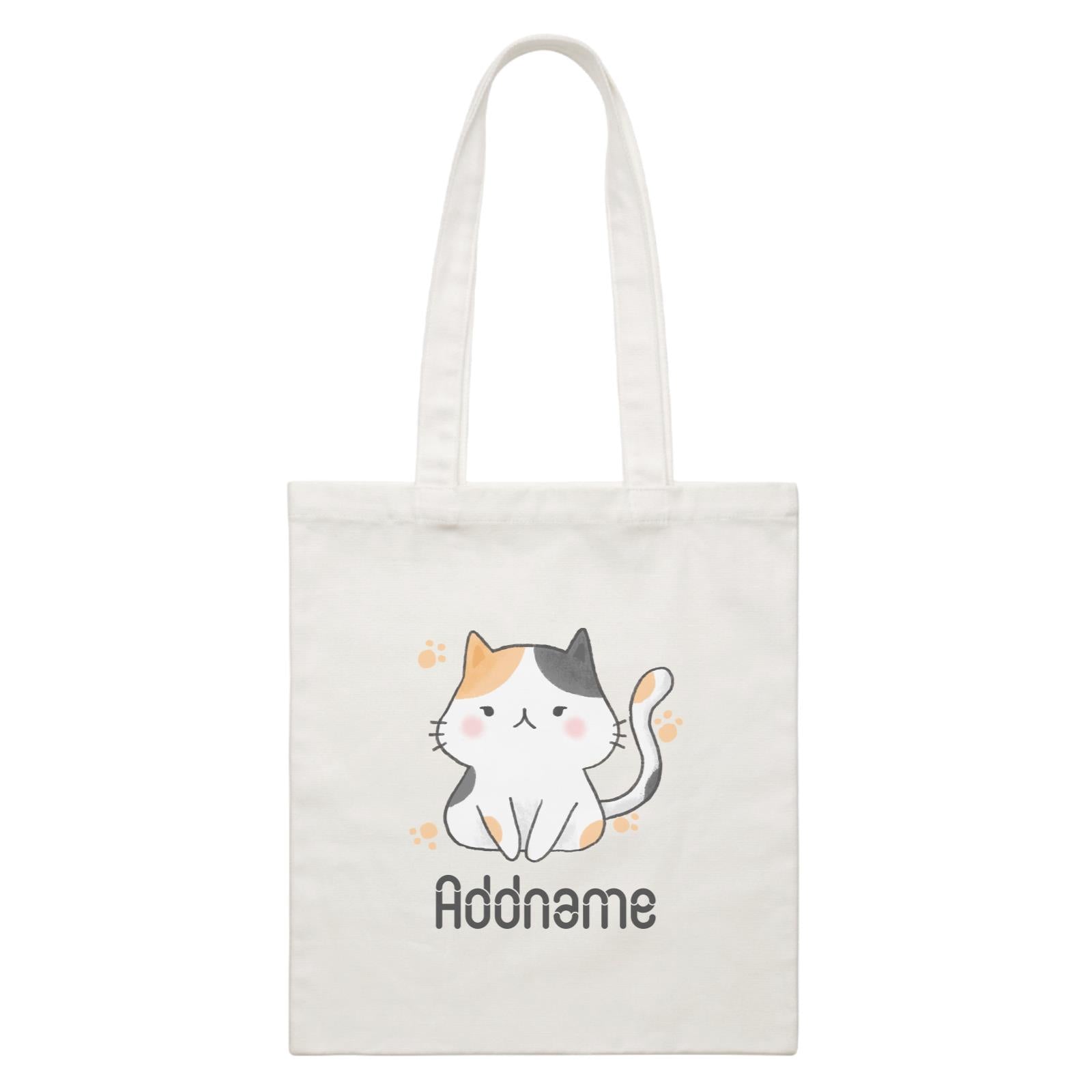 Cute Hand Drawn Style Cat Addname White Canvas Bag