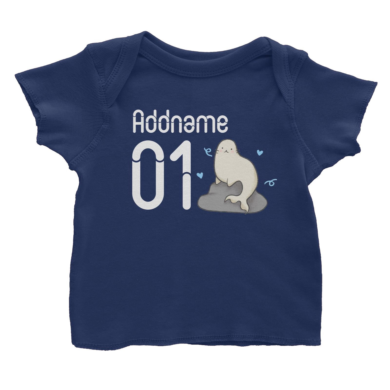 Name and Number Cute Hand Drawn Style Seal Baby T-Shirt