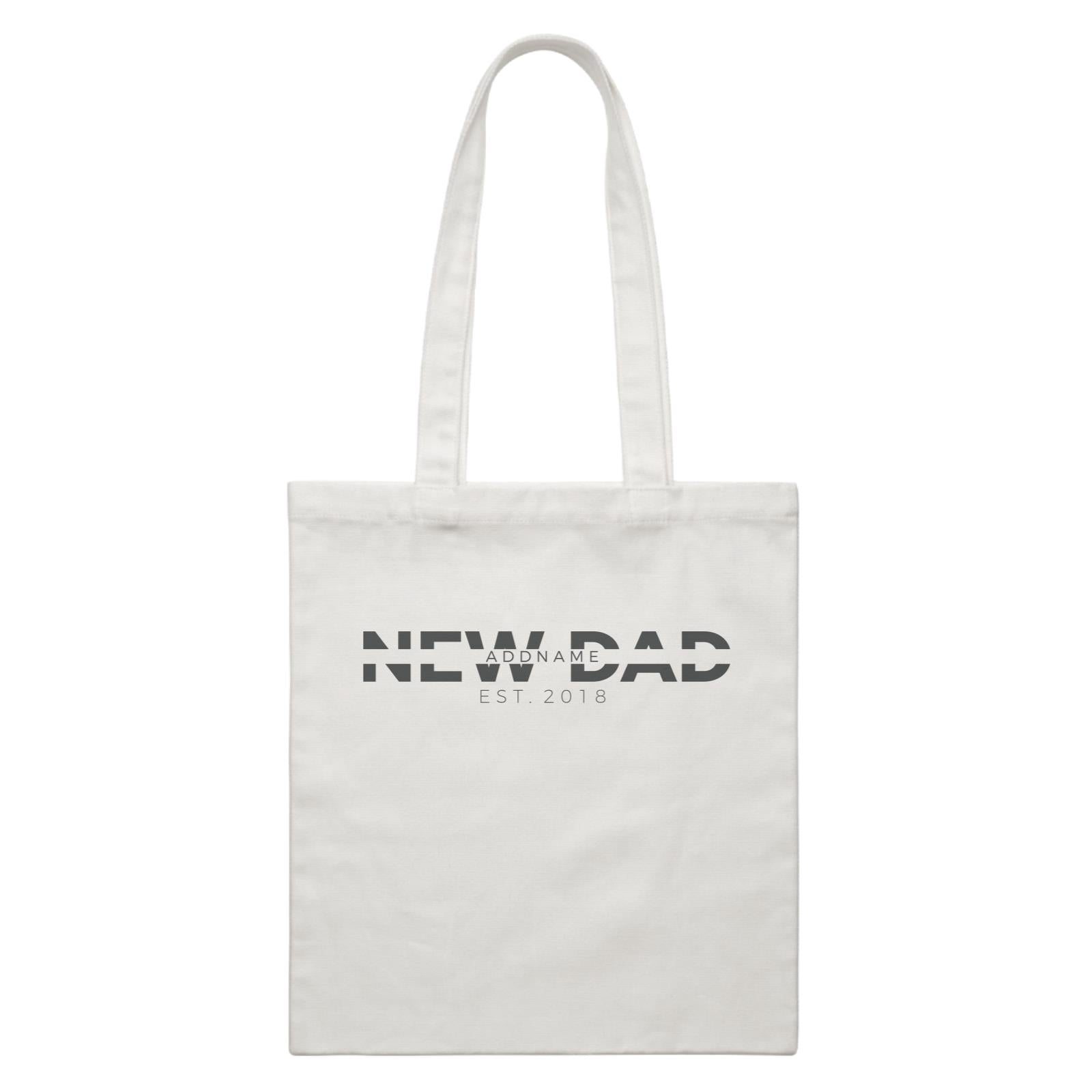 New Parent 2 New Dad Typography Addname With Date White Canvas Bag