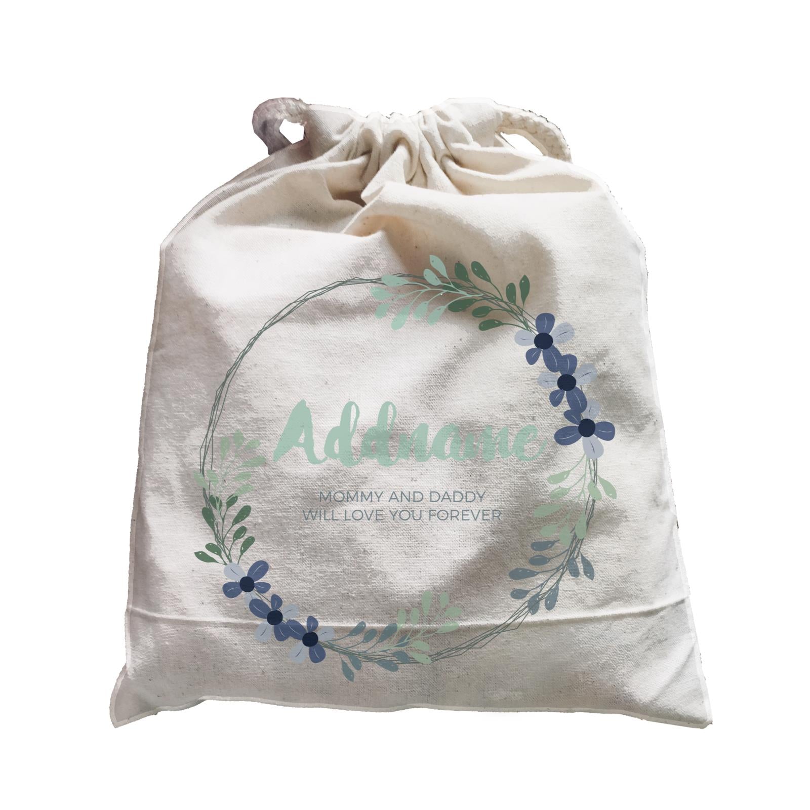 Dark Green and Navy Blue Wreath Personalizable with Name and Text Satchel