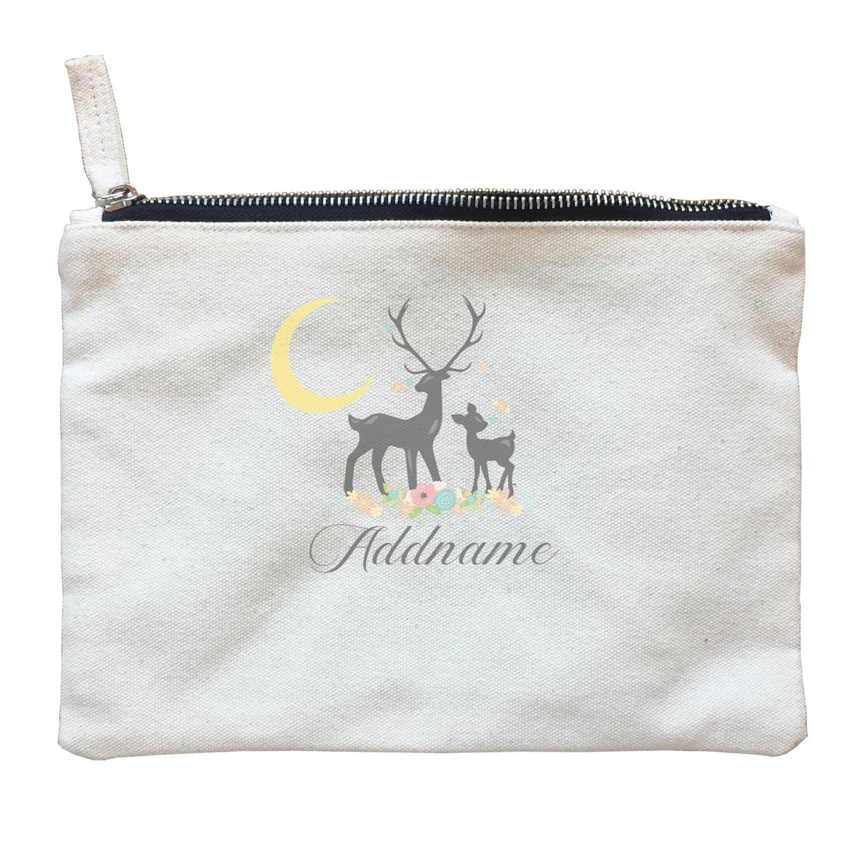 Basic Family Series Pastel Deer Family With Moon and Flower Addname Zipper Pouch