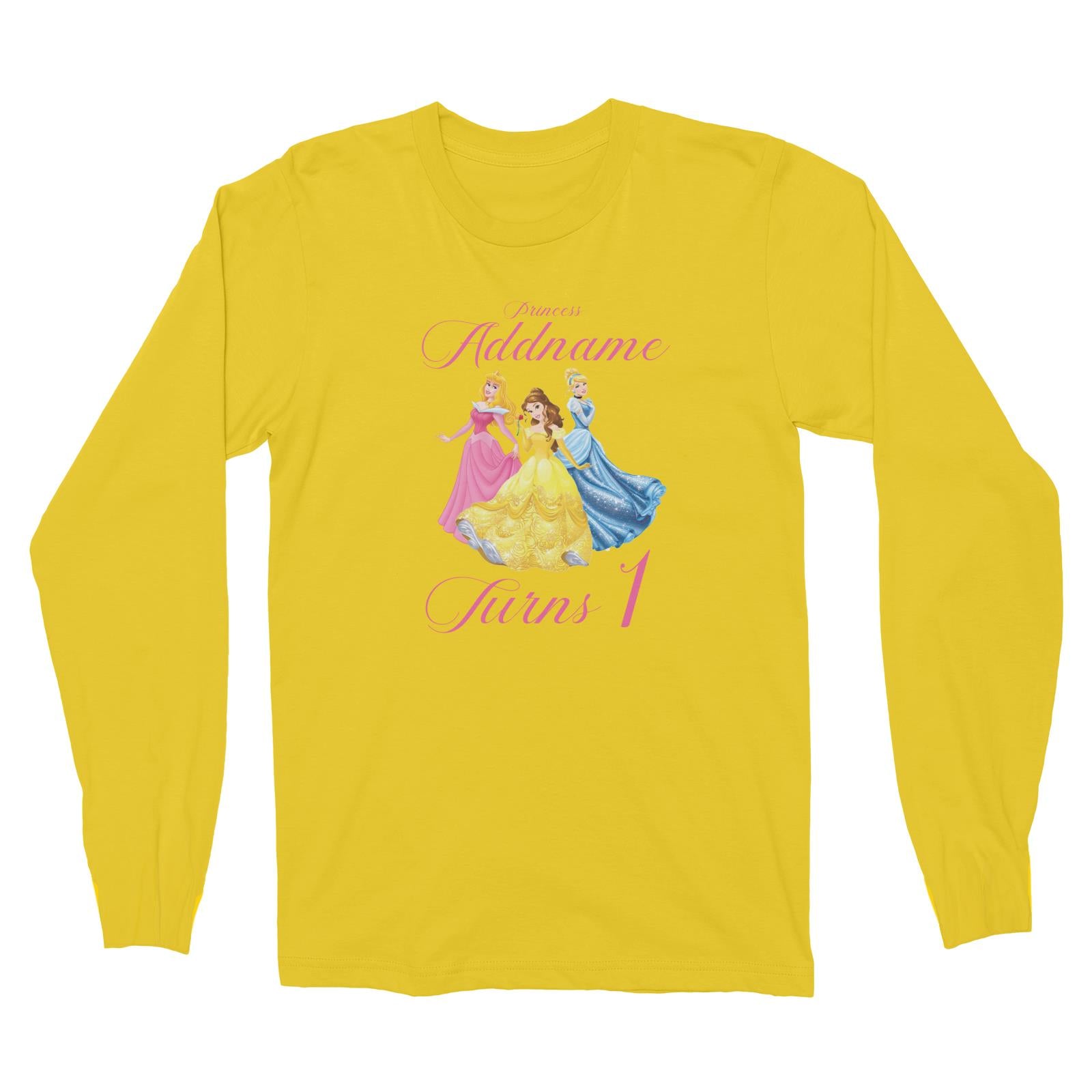 Princess Addname Birthday Theme Personalizable with Name and Number Long Sleeve Unisex T-Shirt
