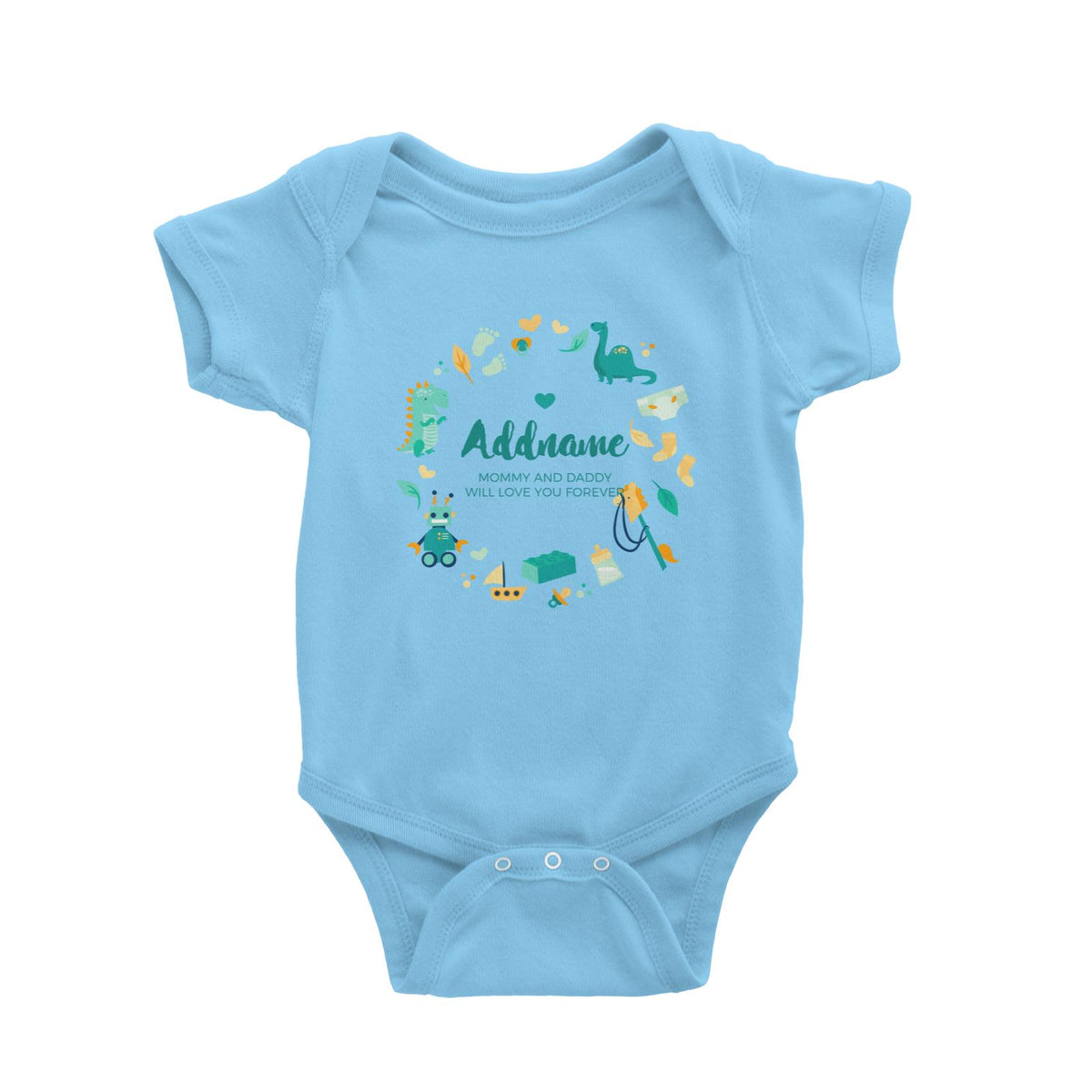 Cute Dinosaurs and Toys Elements Personalizable with Name and Text Baby Romper