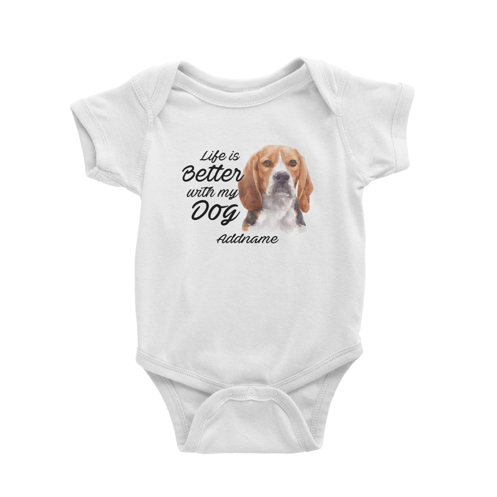 Watercolor Life is Better With My Dog Beagle Frown Addname Baby Romper