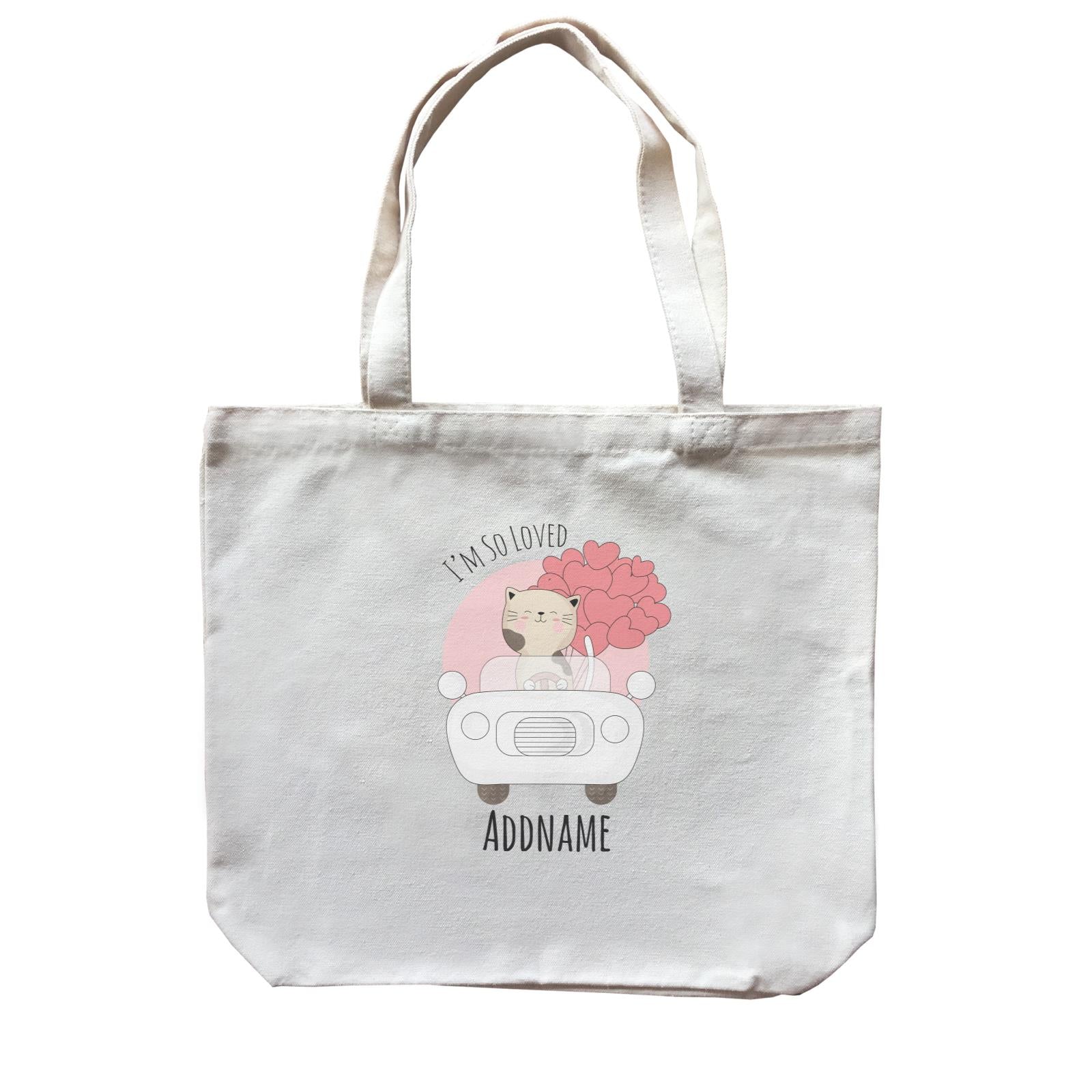 Sweet Animals Sketches Car in Cat I'm So Loved Addname Canvas Bag