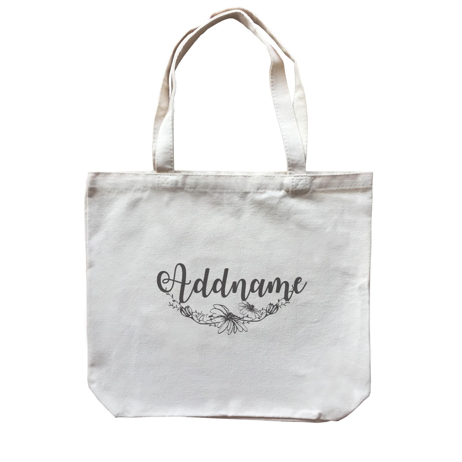 Bridesmaid Monochrome Floral and Leaves Addname Accessories Canvas Bag