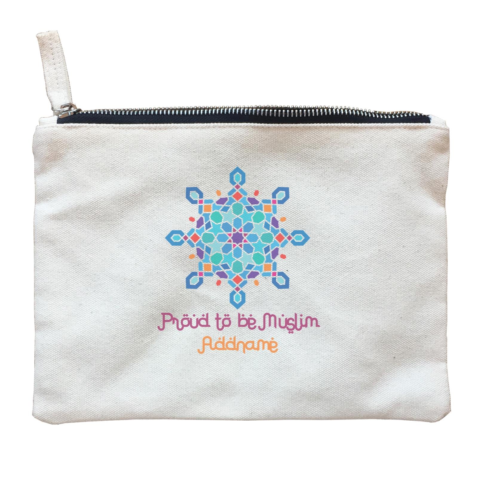 Proud To Be Muslim Blue Motifs Addname Zipper Pouch