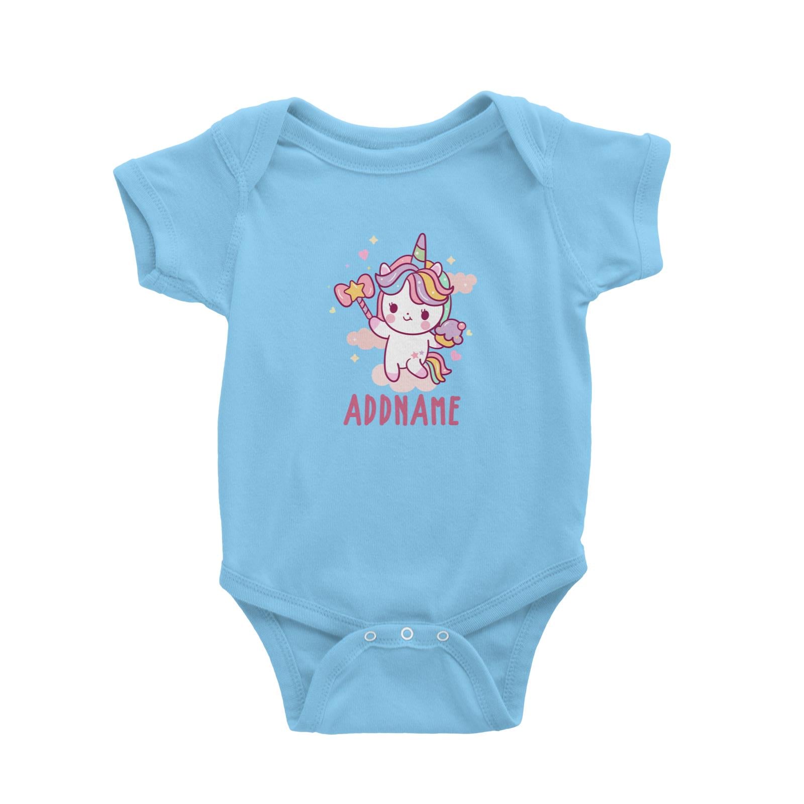 Unicorn And Princess Series Cute Unicorn Holding Magic Wand Addname Baby Romper