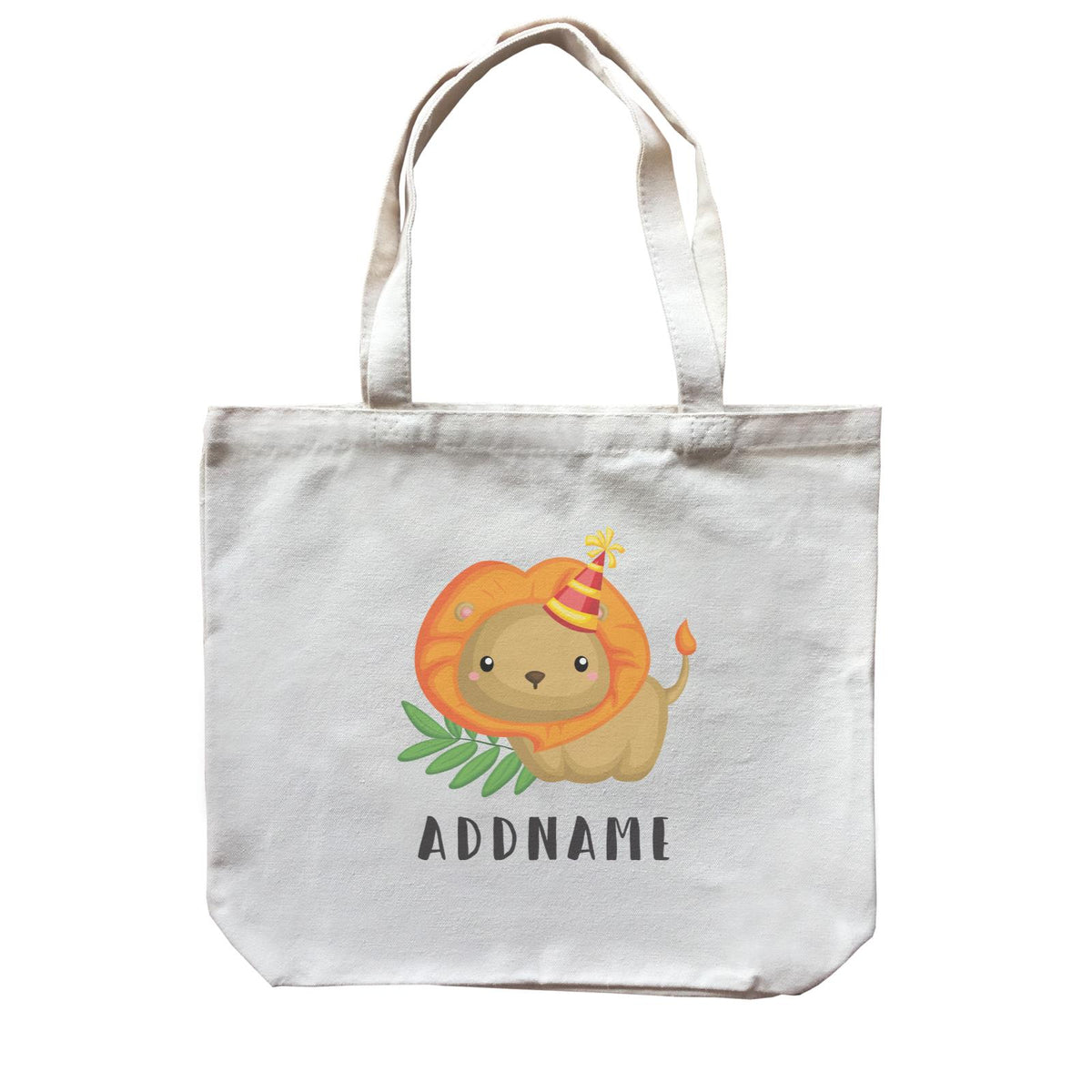 Birthday Safari Lion Wearing Party Hat Addname Canvas Bag