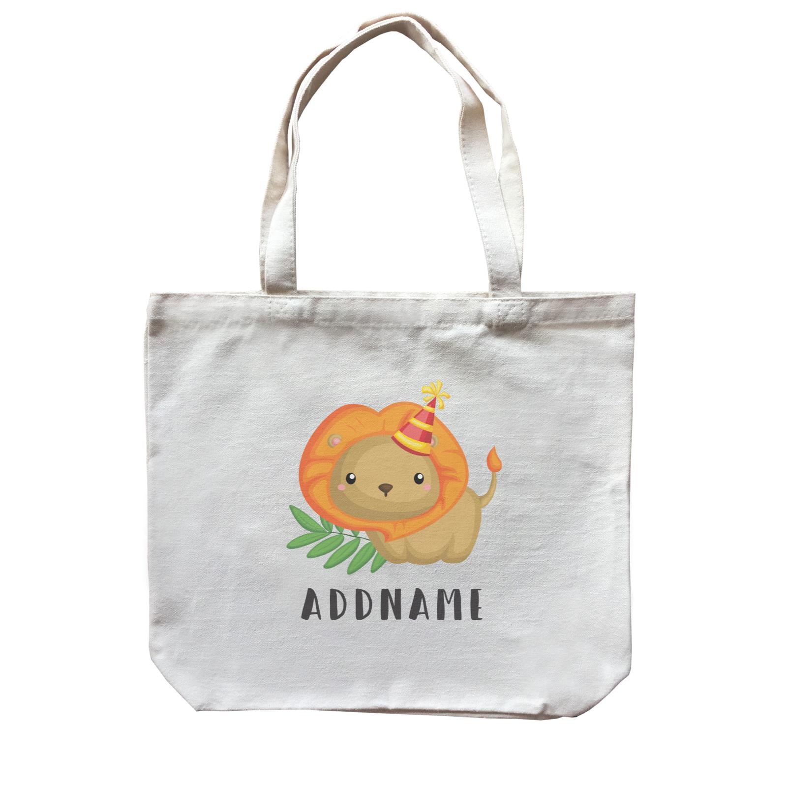Birthday Safari Lion Wearing Party Hat Addname Canvas Bag