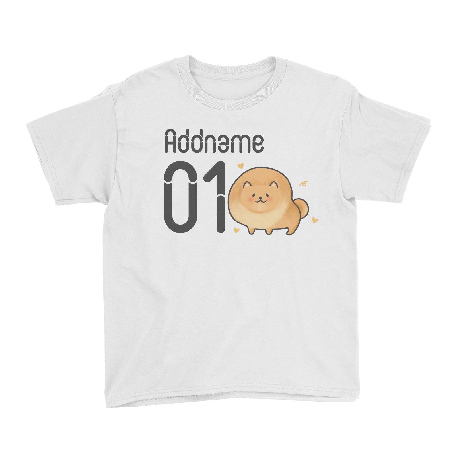 Name and Number Cute Hand Drawn Style Pomeranian Kid's T-Shirt (FLASH DEAL)