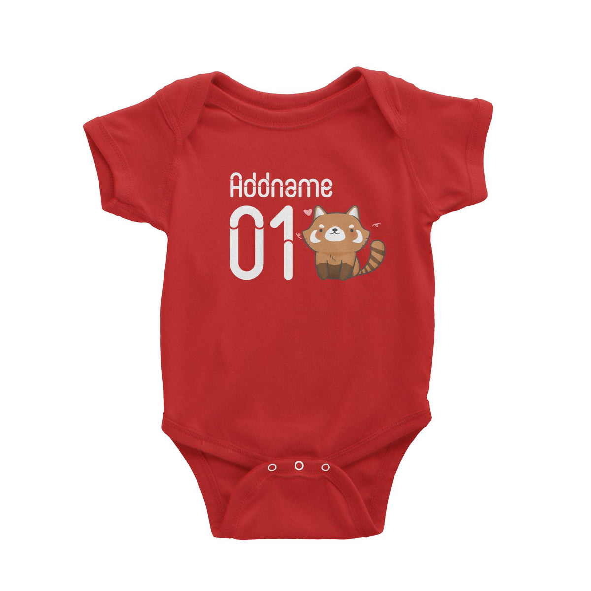 Name and Number Cute Hand Drawn Style Red Panda Baby Romper