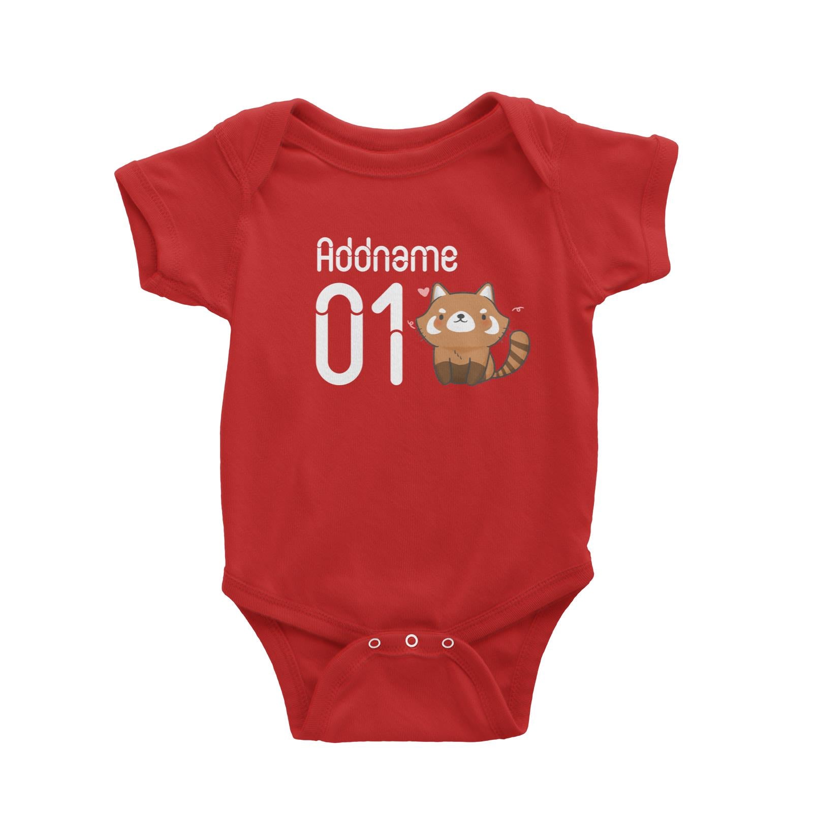 Name and Number Cute Hand Drawn Style Red Panda Baby Romper