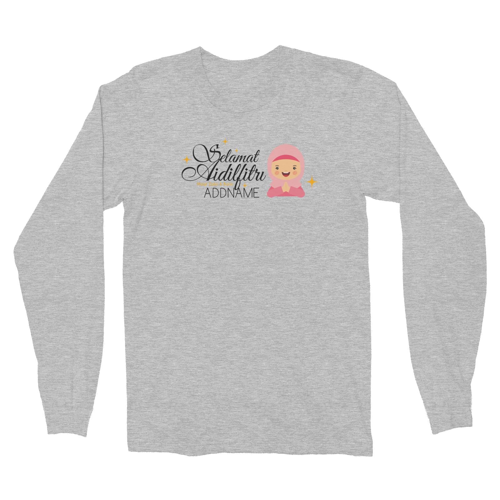 Selamat Aidilfitri Lady Long Sleeve Unisex T-Shirt Raya Personalizable Designs Sweet Character