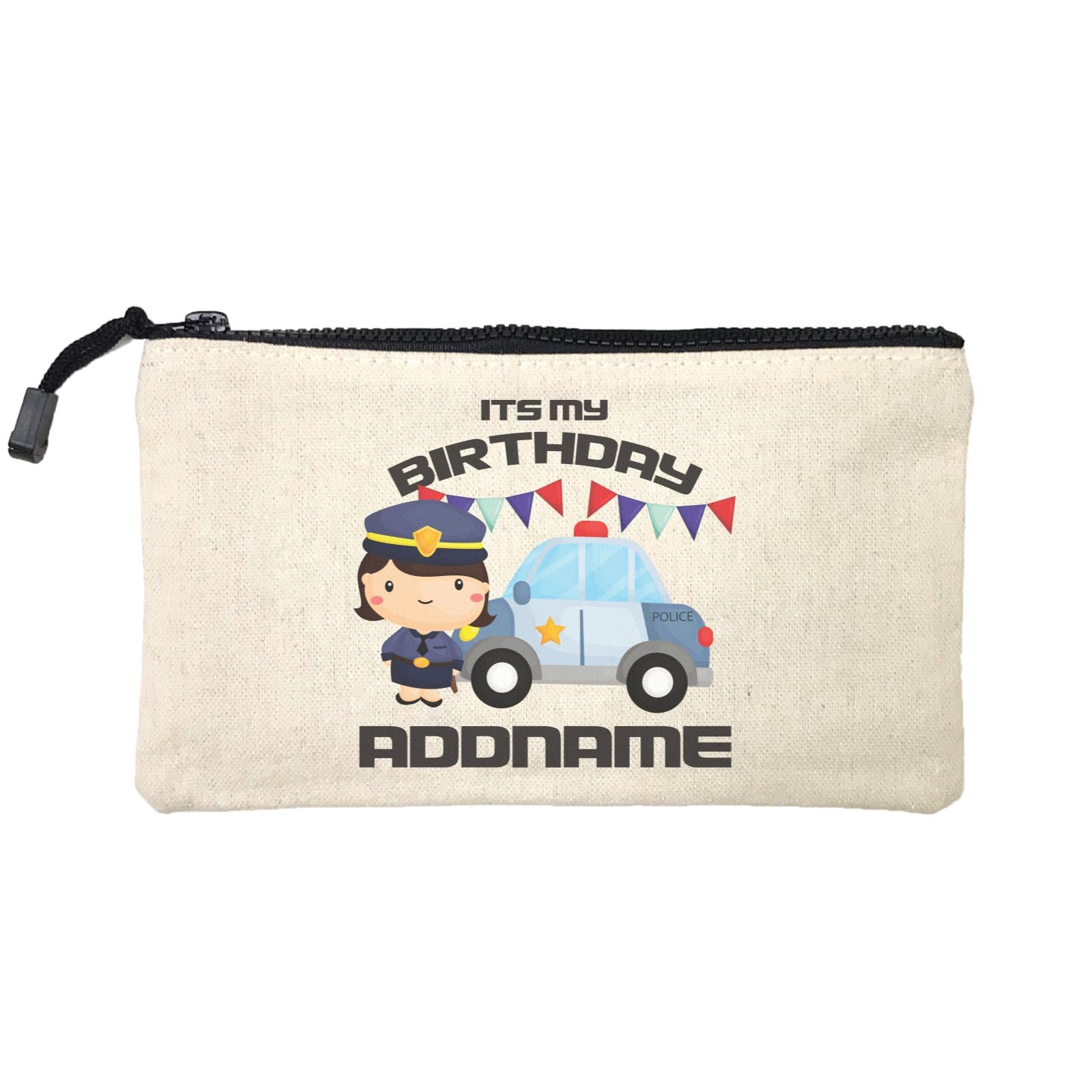 Birthday Police Officer Girl In Suit With Police Car Its My Birthday Addname Mini Accessories Stationery Pouch