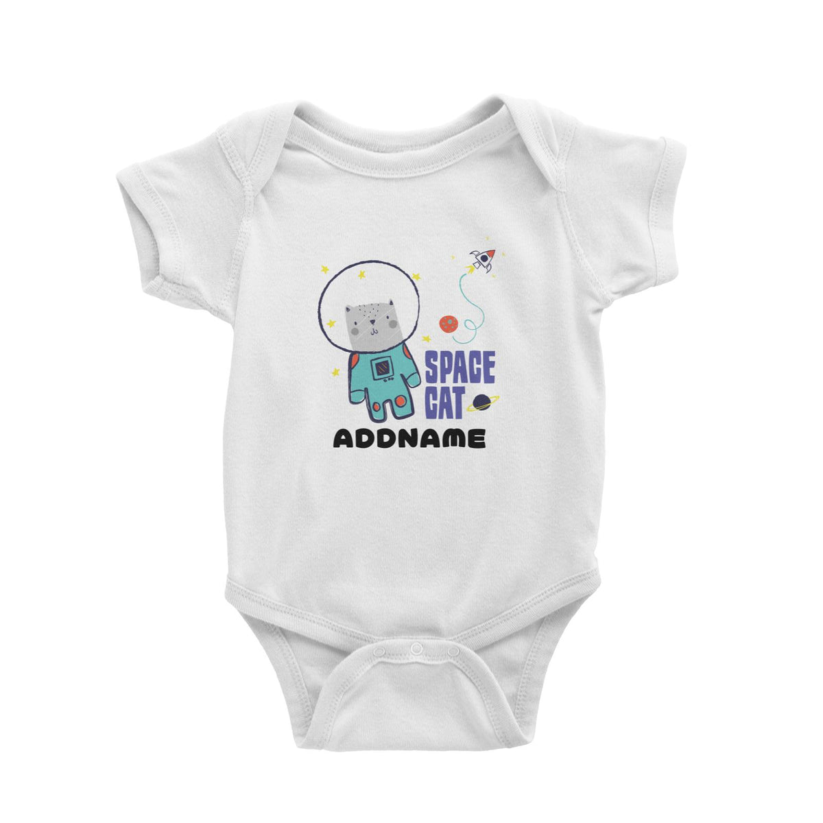 Space Cat Addname White Baby Romper