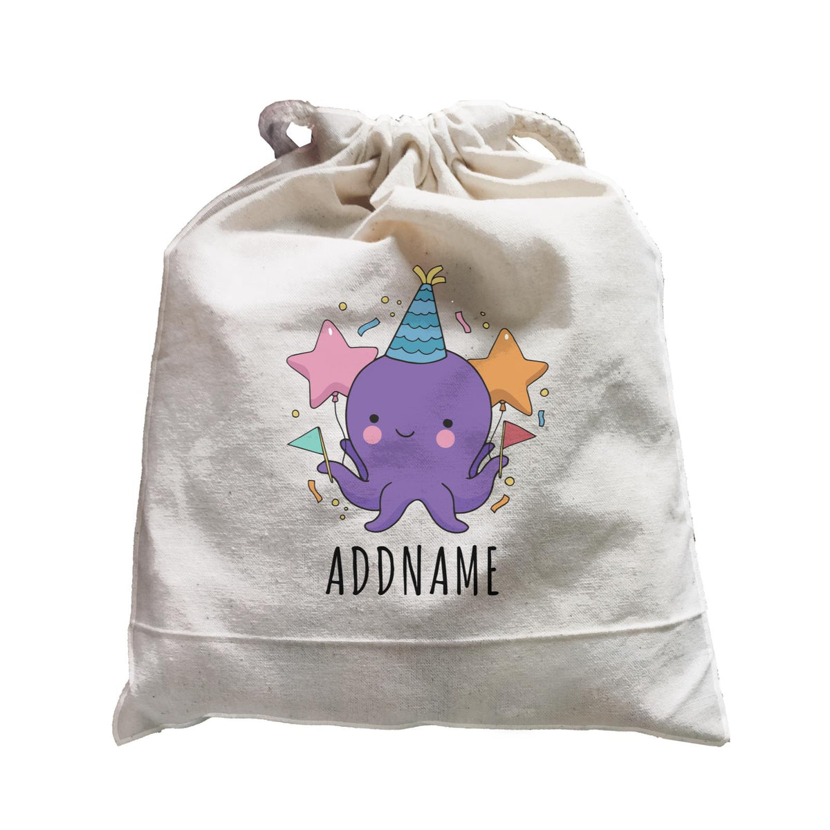 Birthday Sketch Animals Octopus with Flags Addname Satchel