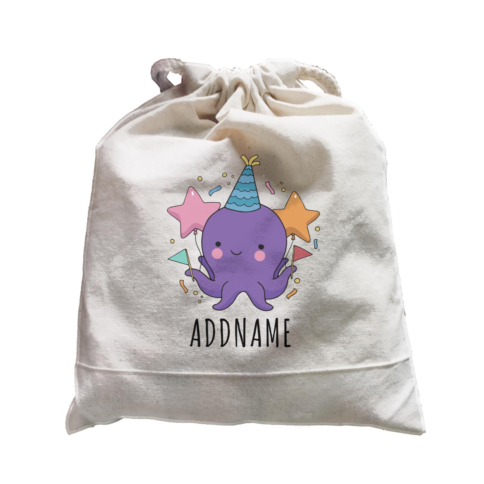 Birthday Sketch Animals Octopus with Flags Addname Satchel