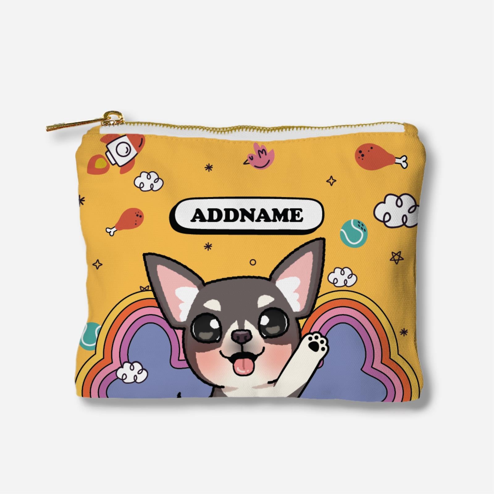 Paw Print Series Full Print Zipper Pouch - Grey Chihuahua