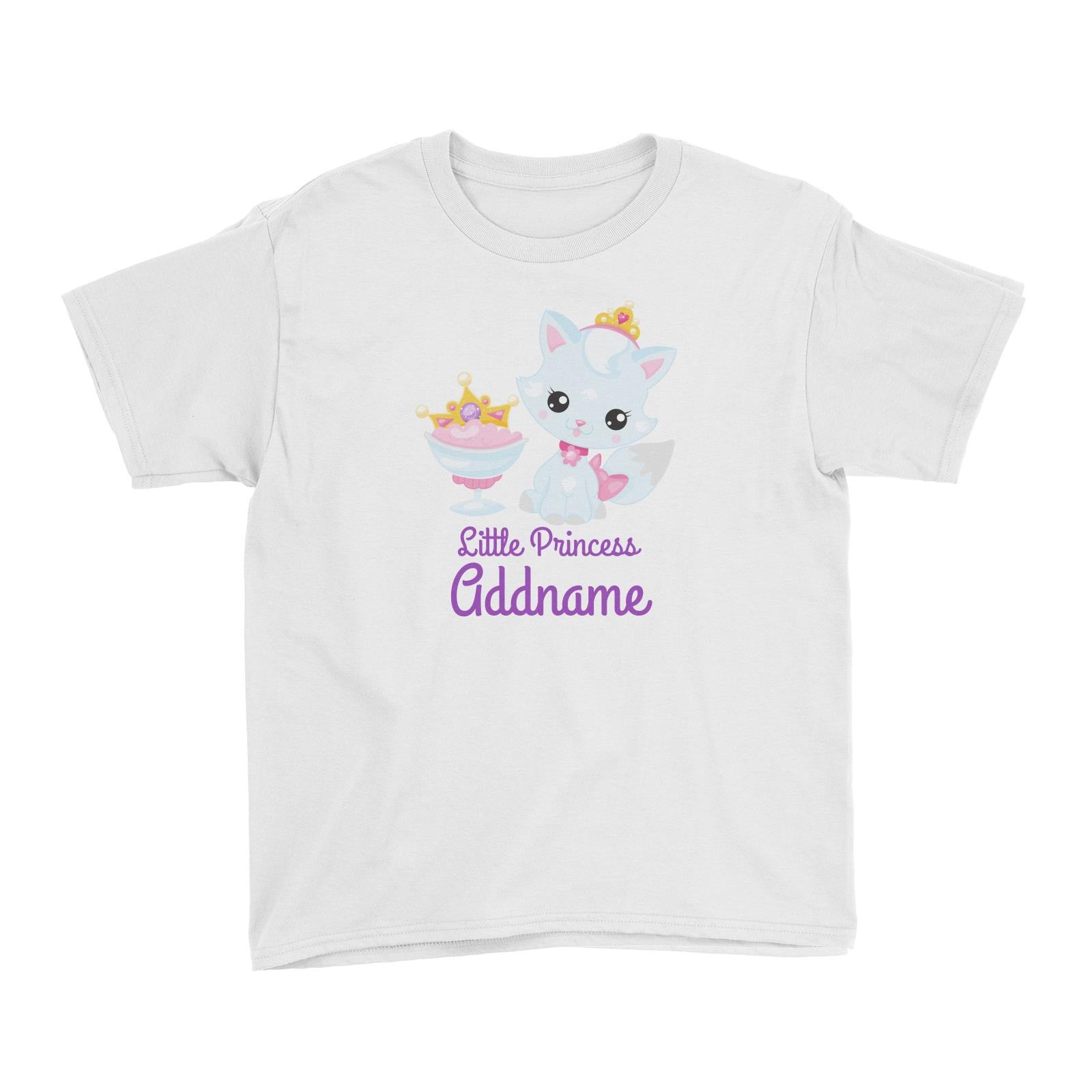 Little Princess Pets Light Blue Cat with Crown and Glass Addname Kid's T-Shirt