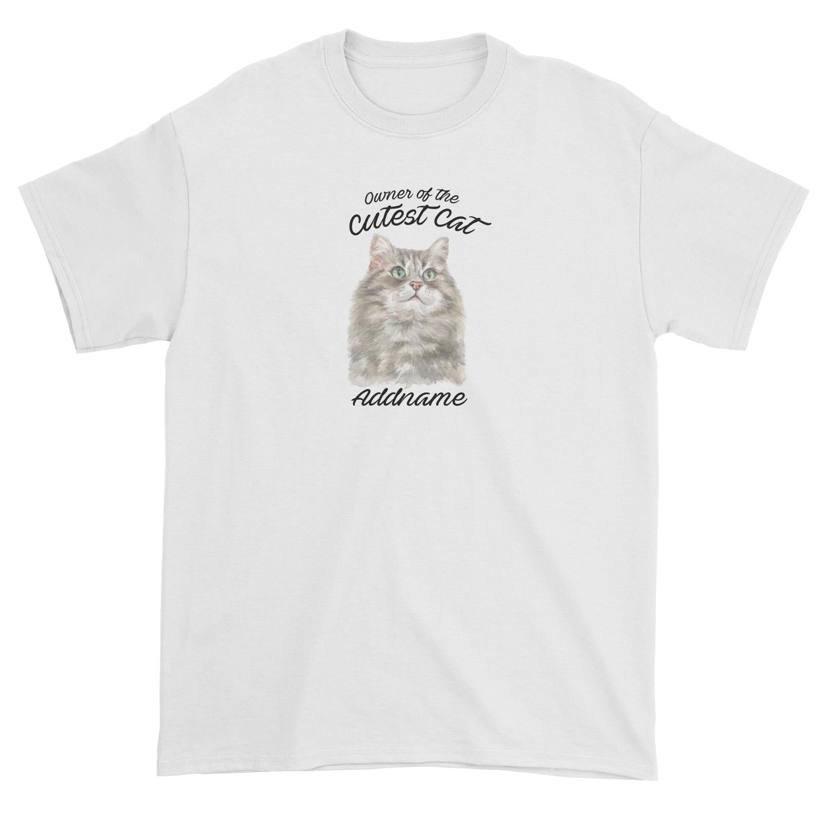 Watercolor Owner Of The Cutest Cat Siberian Cat Grey Addname Unisex T-Shirt