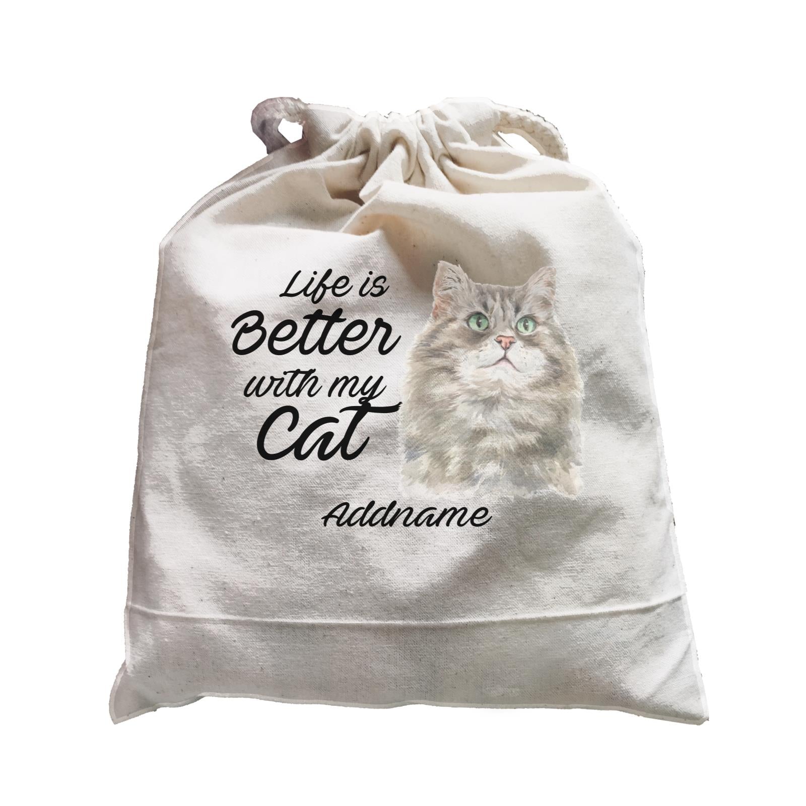 Watercolor Life is Better With My Cat Siberian Cat Grey Addname Satchel