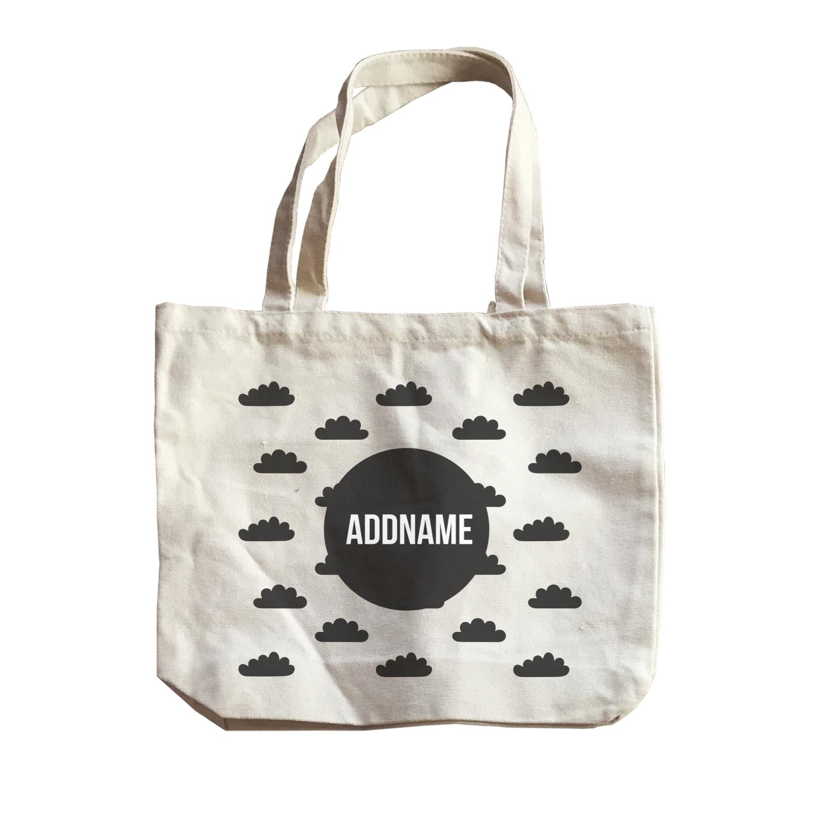 Monochrome Black Circle with Clouds Addname Canvas Bag