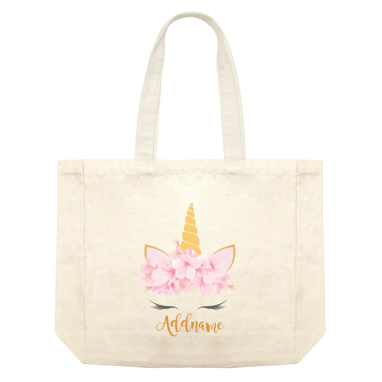 Pink Flower Garland Unicorn Face Addname Shopping Bag