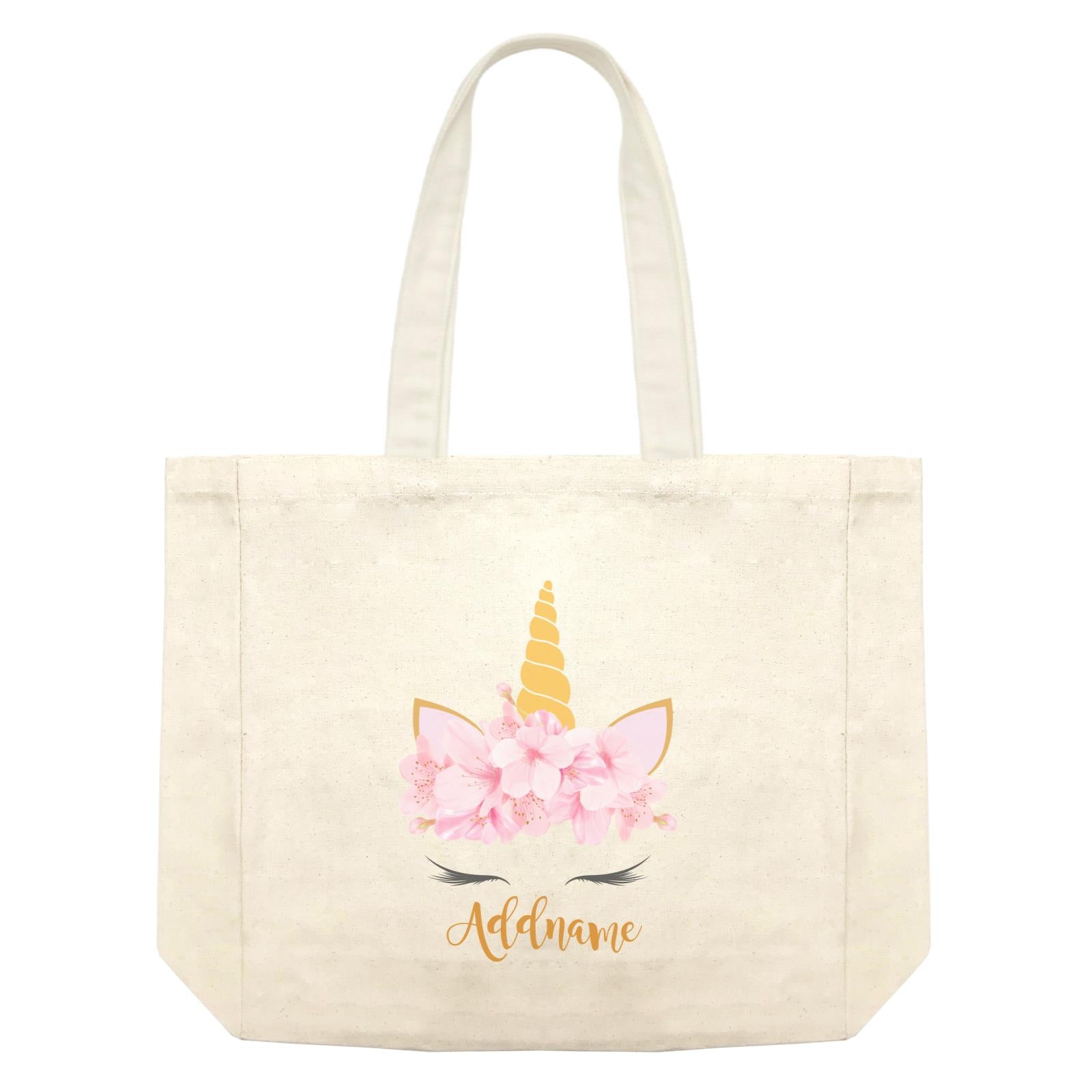 Pink Flower Garland Unicorn Face Addname Shopping Bag