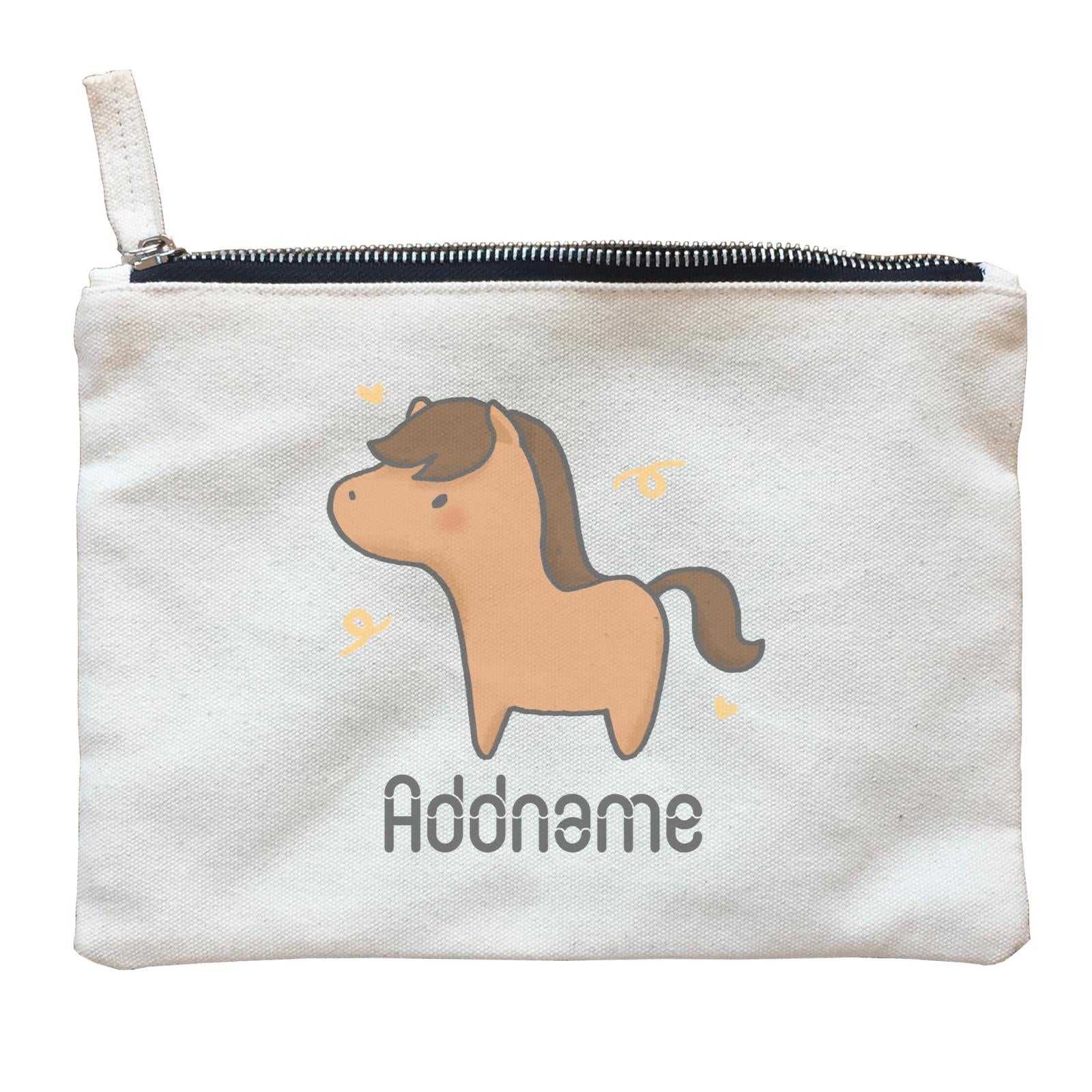 Cute Hand Drawn Style Horse Addname Zipper Pouch