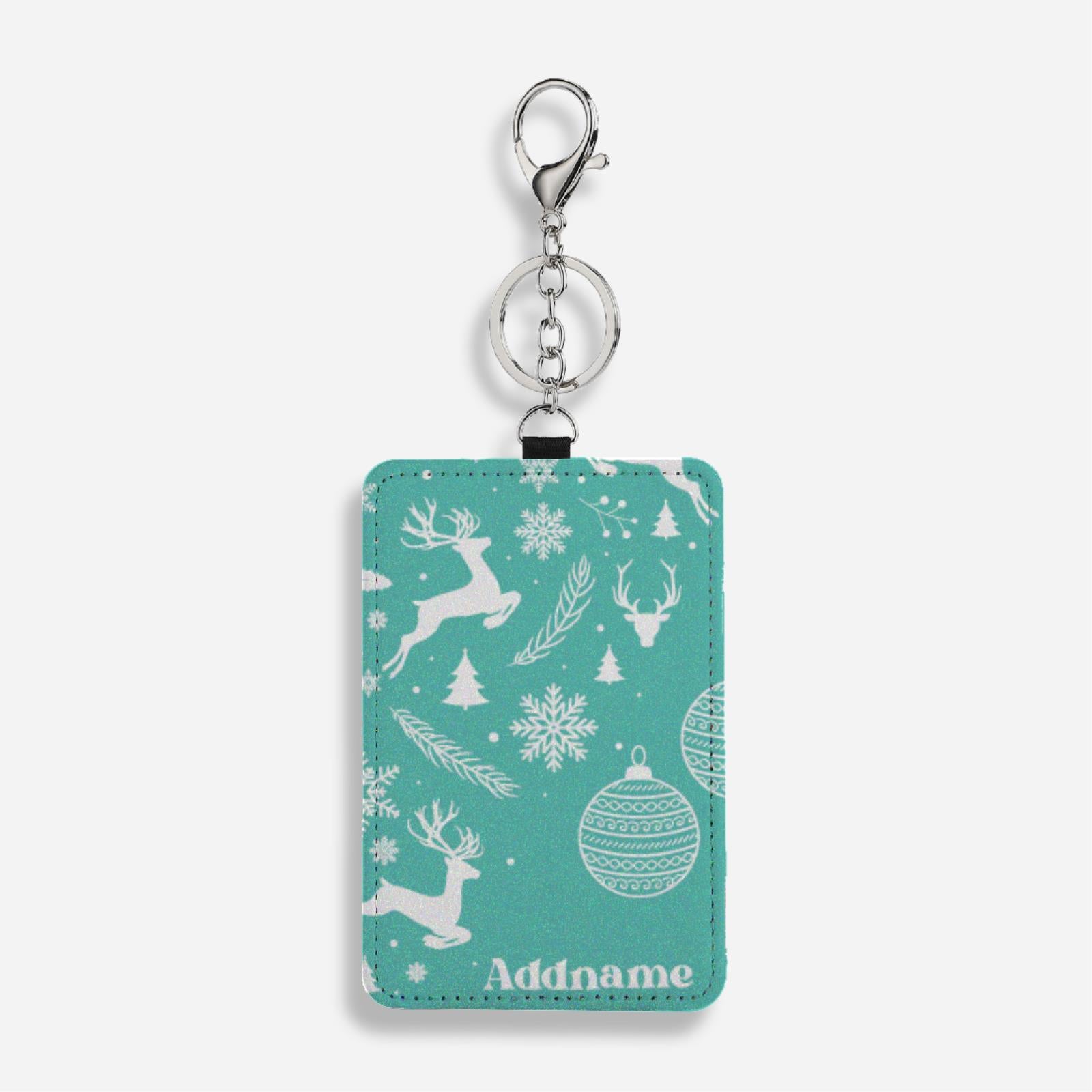 Christmas Series Cardholder With Keyring - Jubilant Reindeers Light Blue