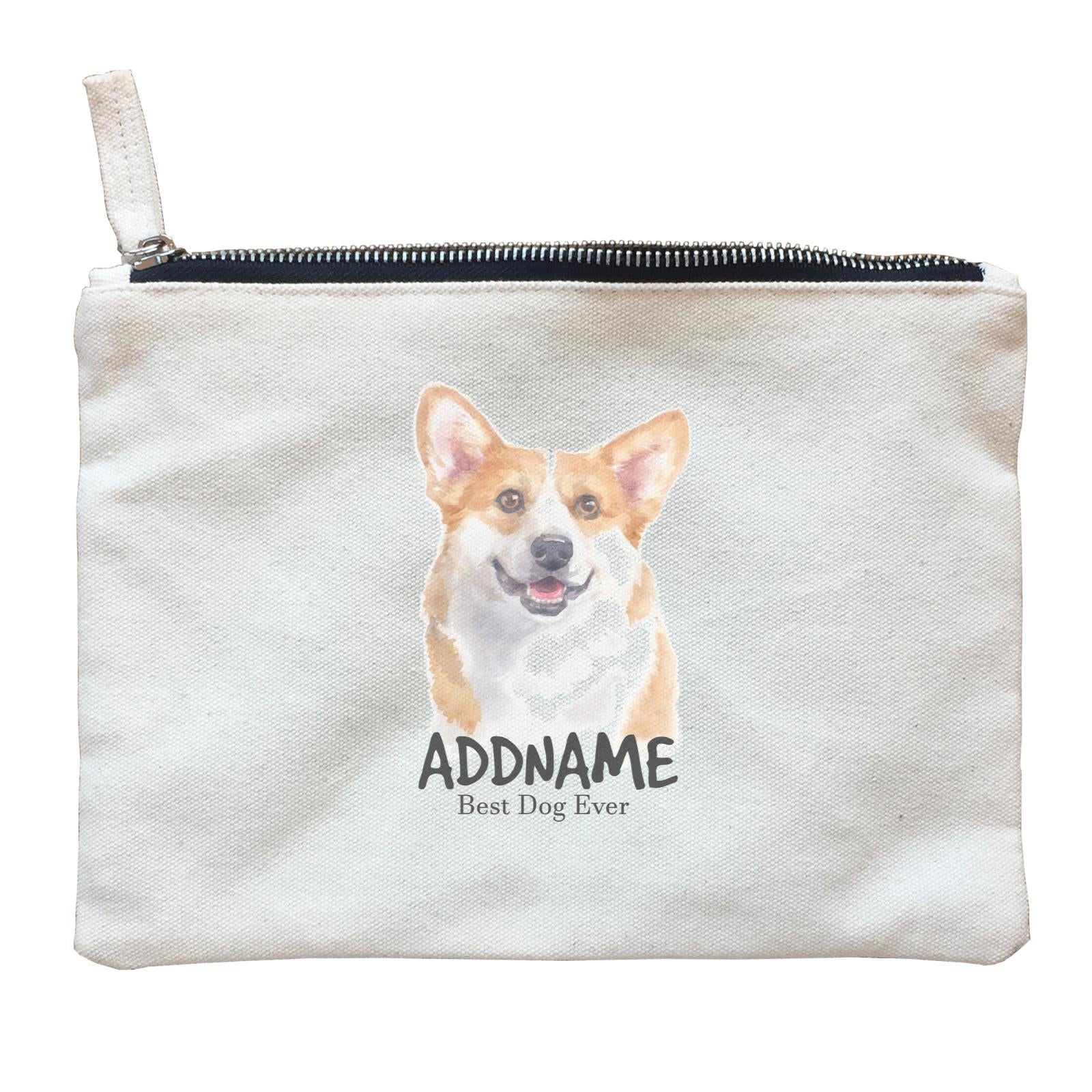 Watercolor Dog Welsh Corgi Smile Best Dog Ever Addname Zipper Pouch