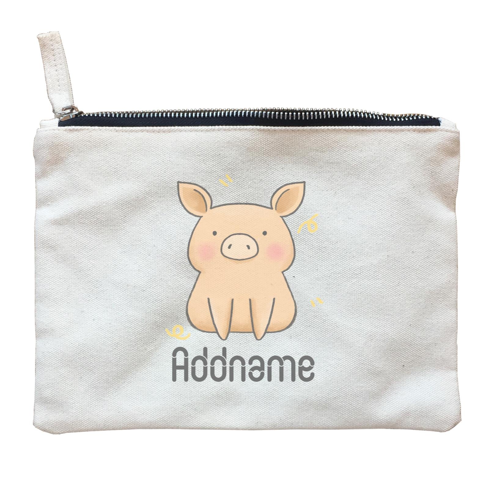 Cute Hand Drawn Style Pig Addname Zipper Pouch