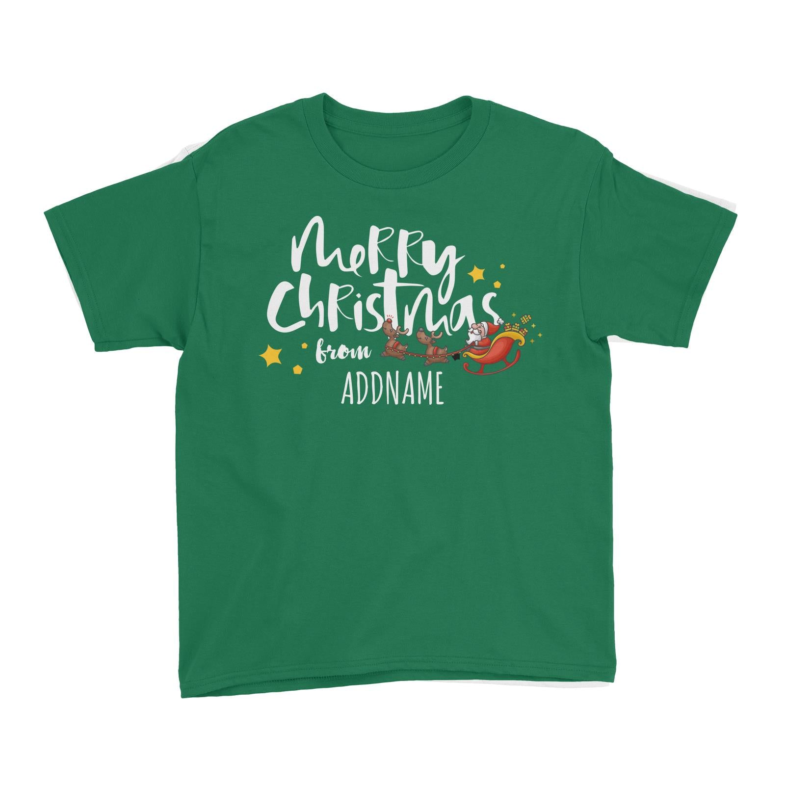 Cute Santa's Sleigh Merry Christmas Greeting Addname Kid's T-Shirt  Personalizable Designs Matching Family