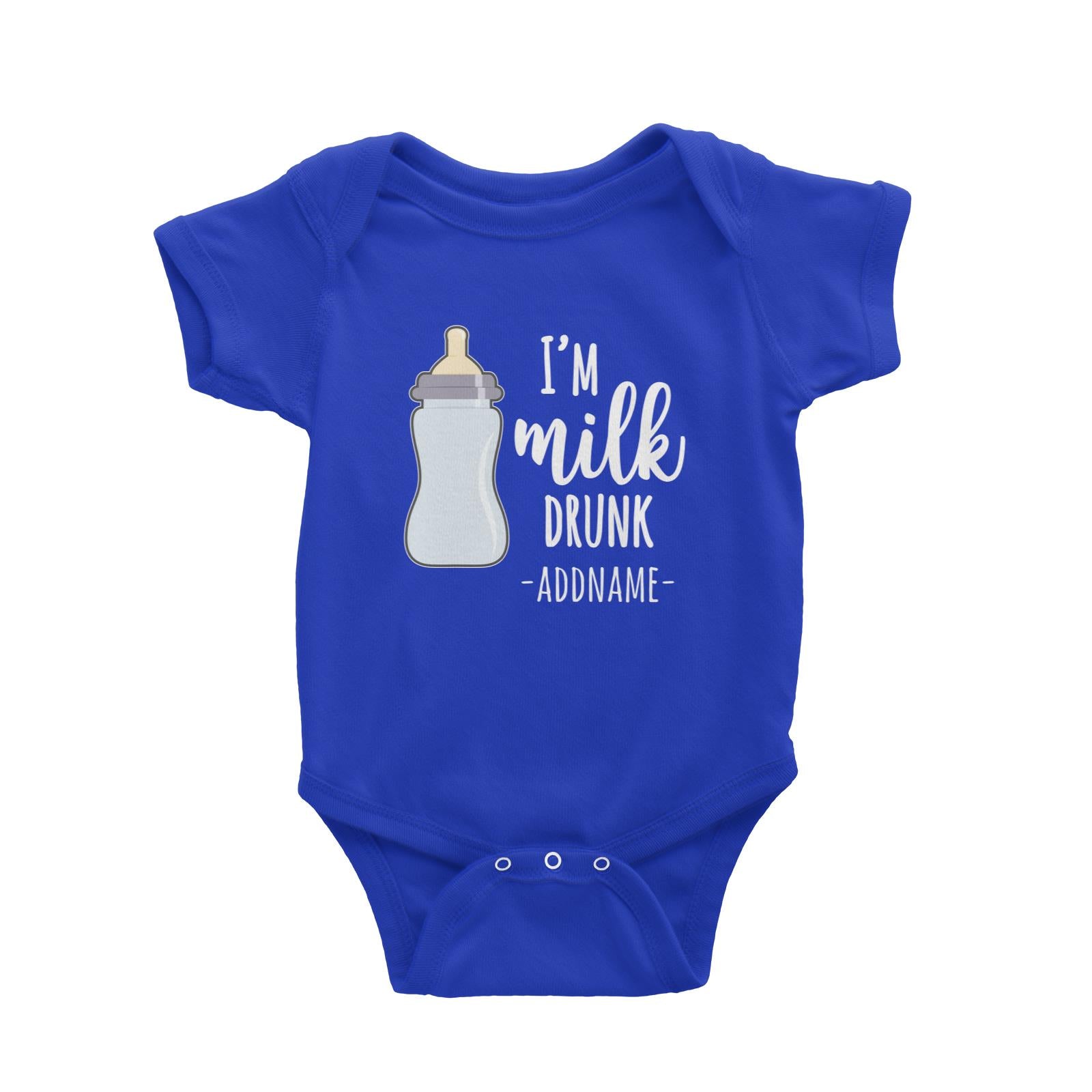 I'm Milk Drunk Addname with Milk Bottle Baby Romper Personalizable Designs Basic Newborn
